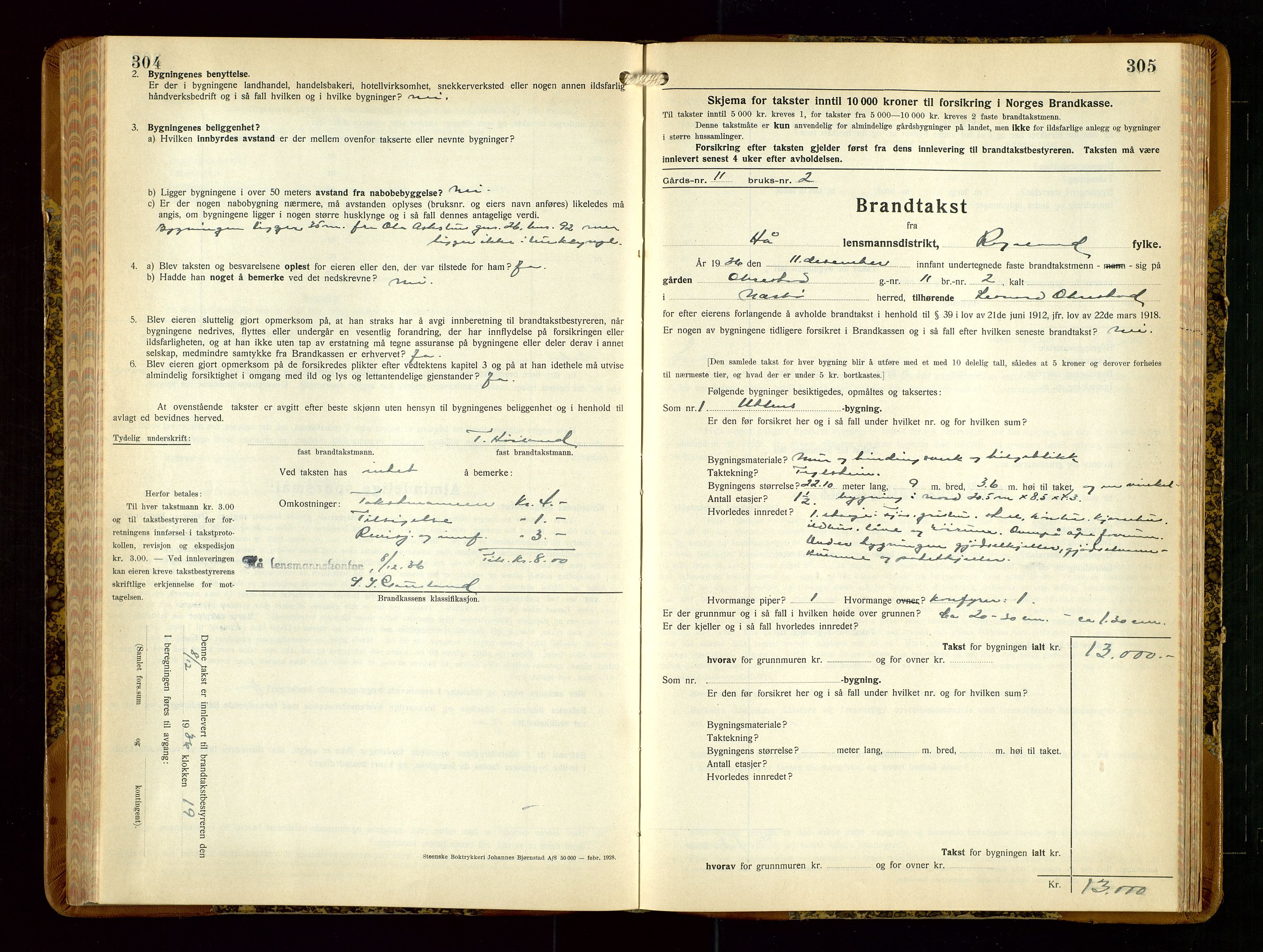 Hå lensmannskontor, AV/SAST-A-100456/Goa/L0006: Takstprotokoll (skjema), 1932-1938, s. 304-305