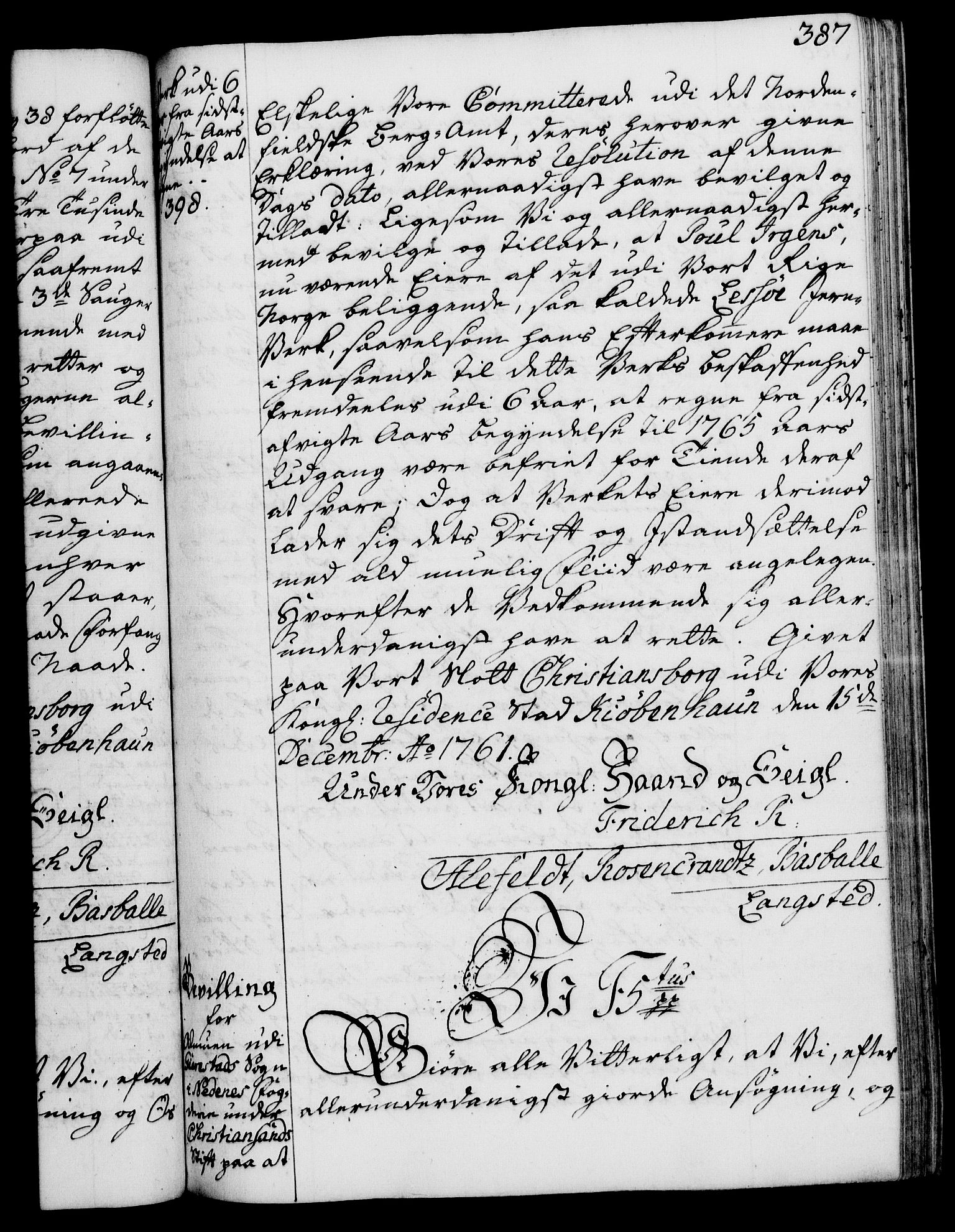 Rentekammeret, Kammerkanselliet, AV/RA-EA-3111/G/Gg/Gga/L0007: Norsk ekspedisjonsprotokoll med register (merket RK 53.7), 1759-1768, s. 387