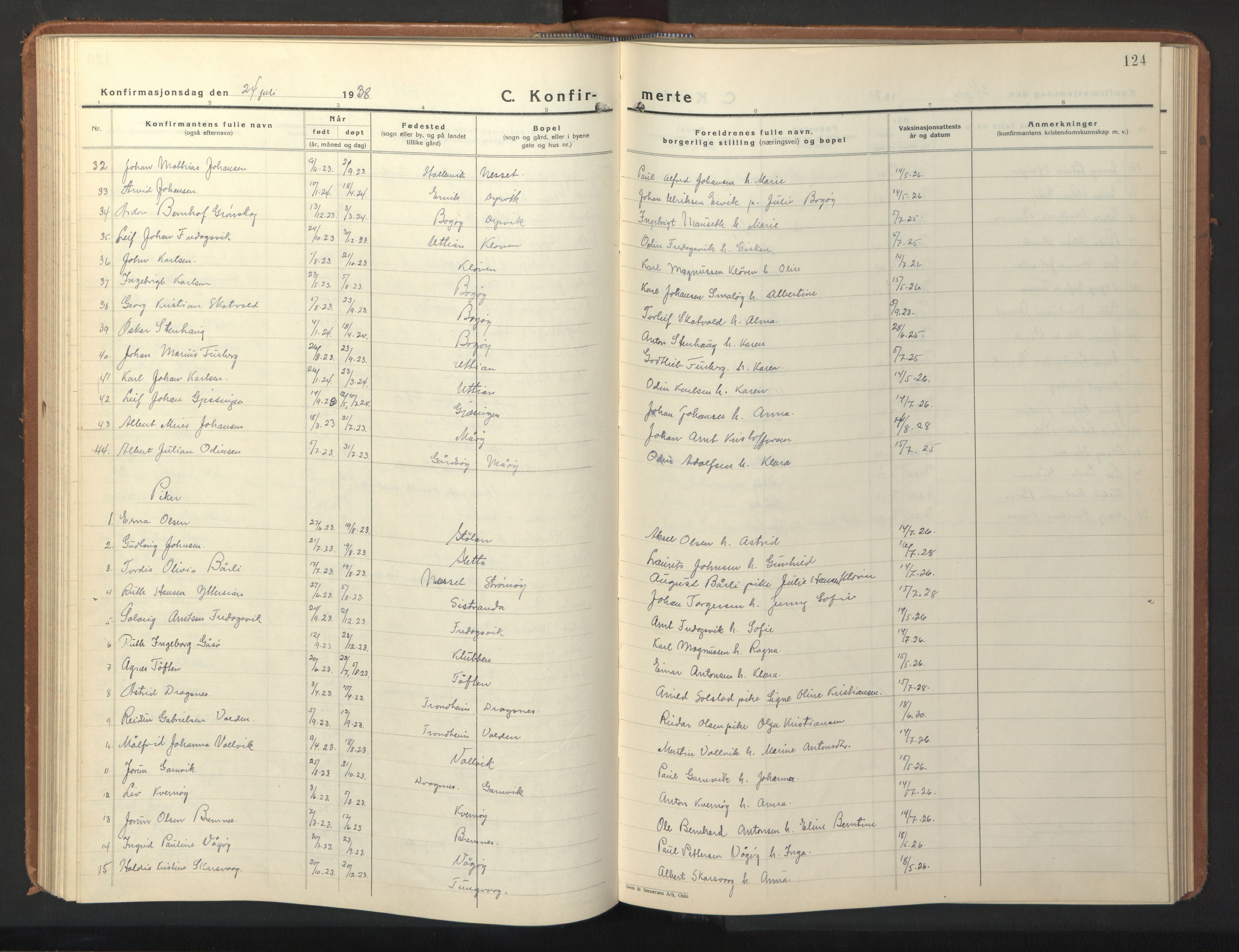 Ministerialprotokoller, klokkerbøker og fødselsregistre - Sør-Trøndelag, AV/SAT-A-1456/640/L0590: Klokkerbok nr. 640C07, 1935-1948, s. 124