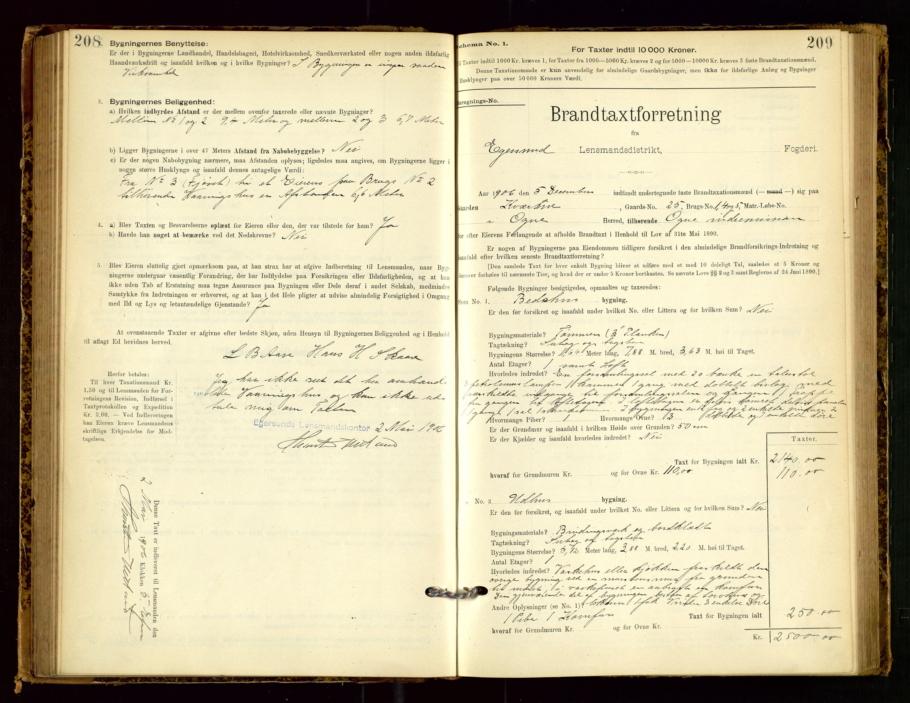 Eigersund lensmannskontor, AV/SAST-A-100171/Gob/L0001: Skjemaprotokoll, 1894-1909, s. 208-209