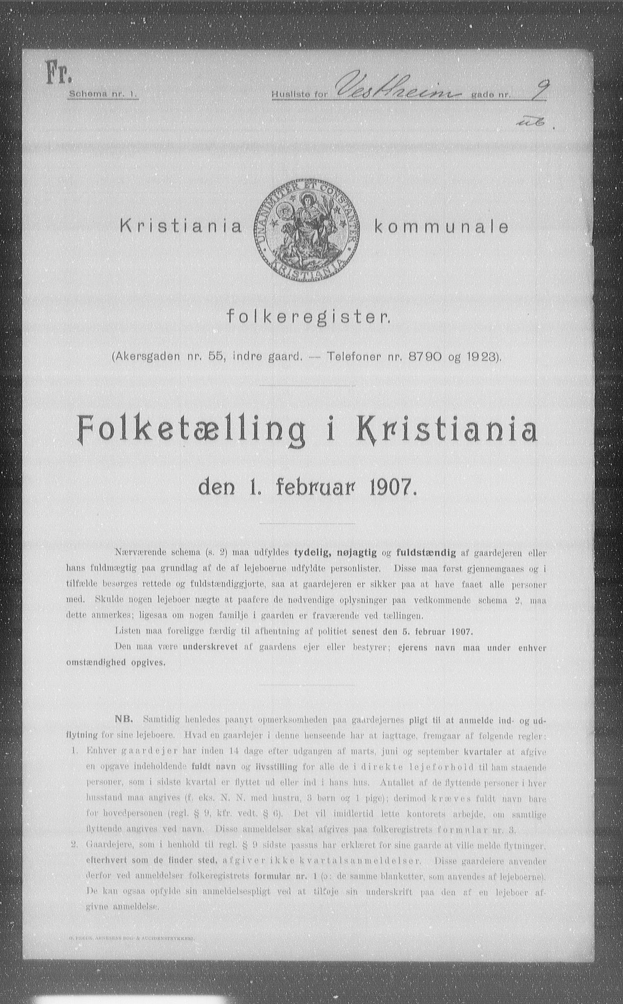 OBA, Kommunal folketelling 1.2.1907 for Kristiania kjøpstad, 1907, s. 62299