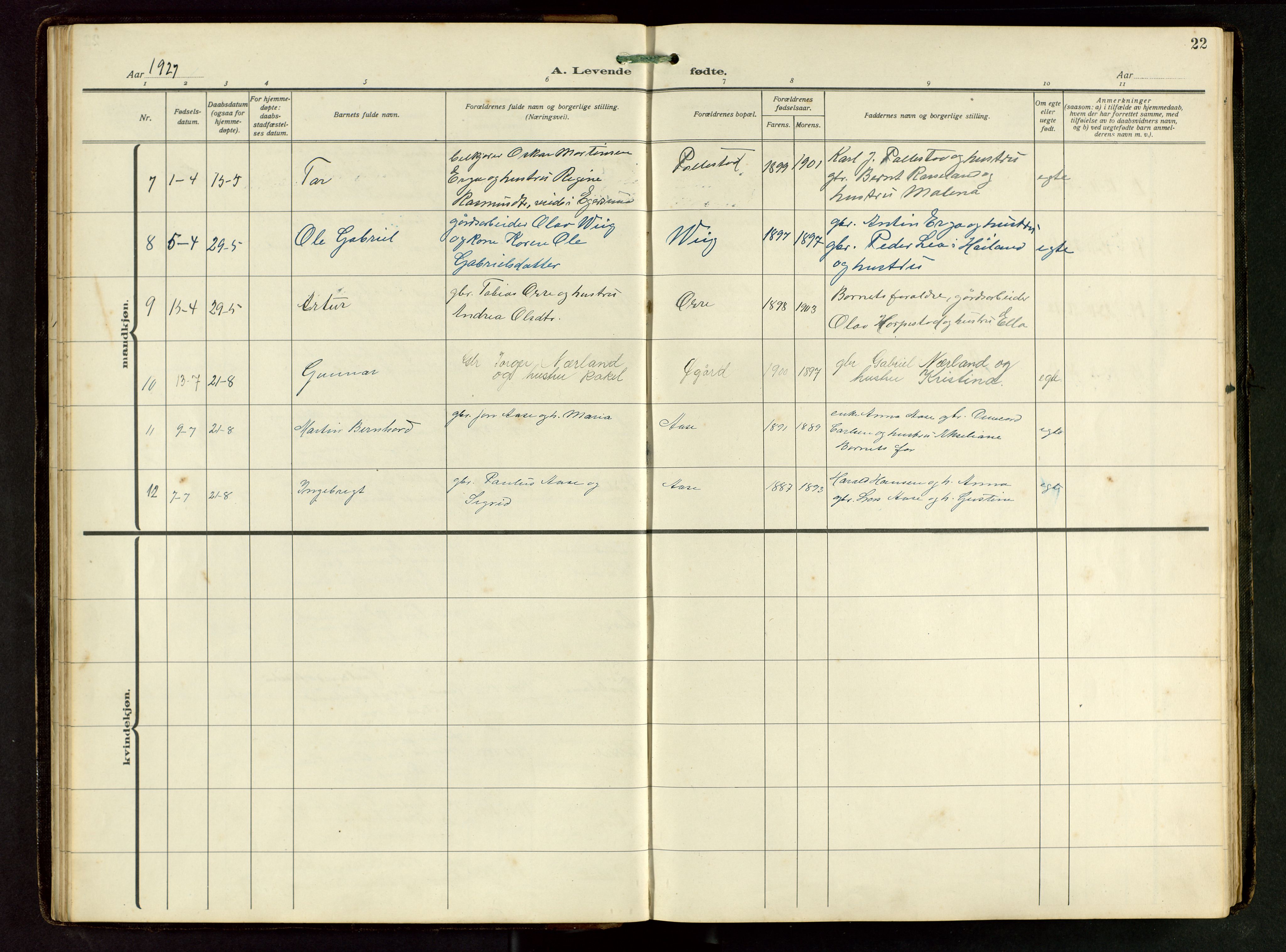 Klepp sokneprestkontor, AV/SAST-A-101803/001/3/30BB/L0008: Klokkerbok nr. B 8, 1918-1949, s. 22