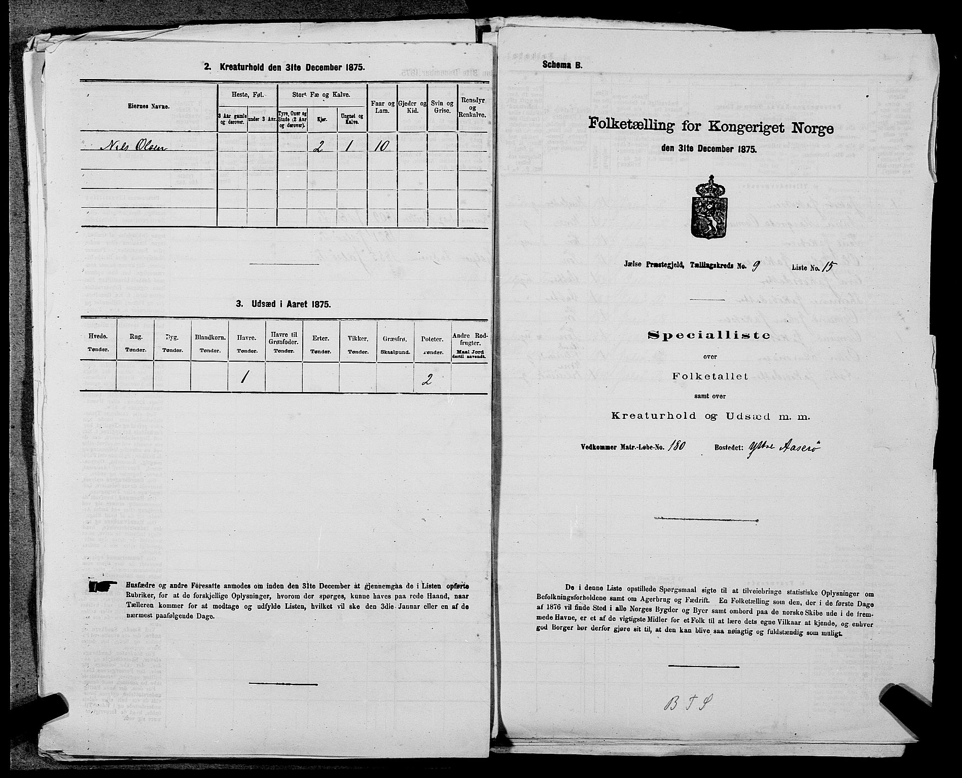 SAST, Folketelling 1875 for 1138P Jelsa prestegjeld, 1875, s. 839