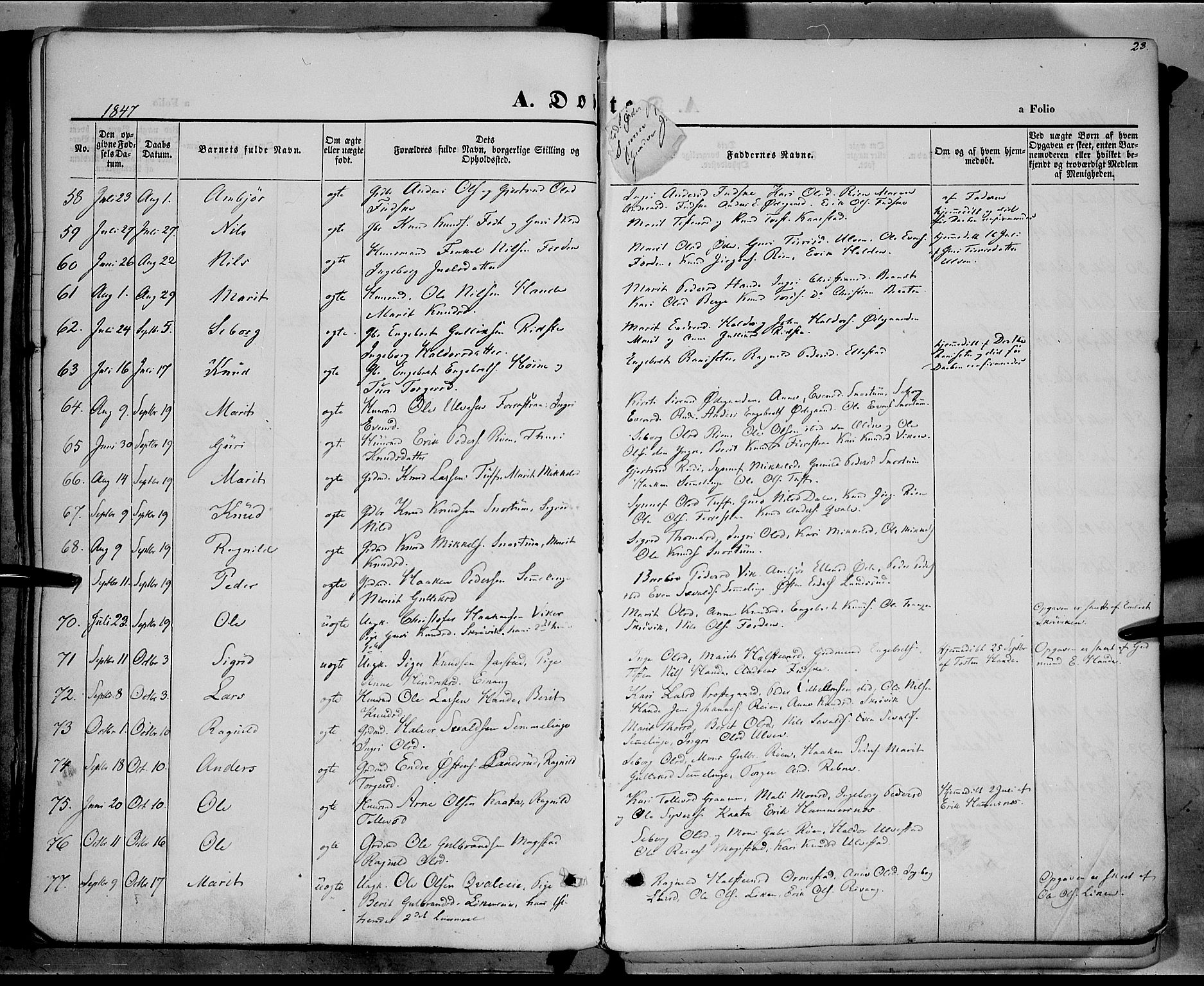 Vestre Slidre prestekontor, AV/SAH-PREST-136/H/Ha/Haa/L0001: Ministerialbok nr. 1, 1844-1855, s. 23