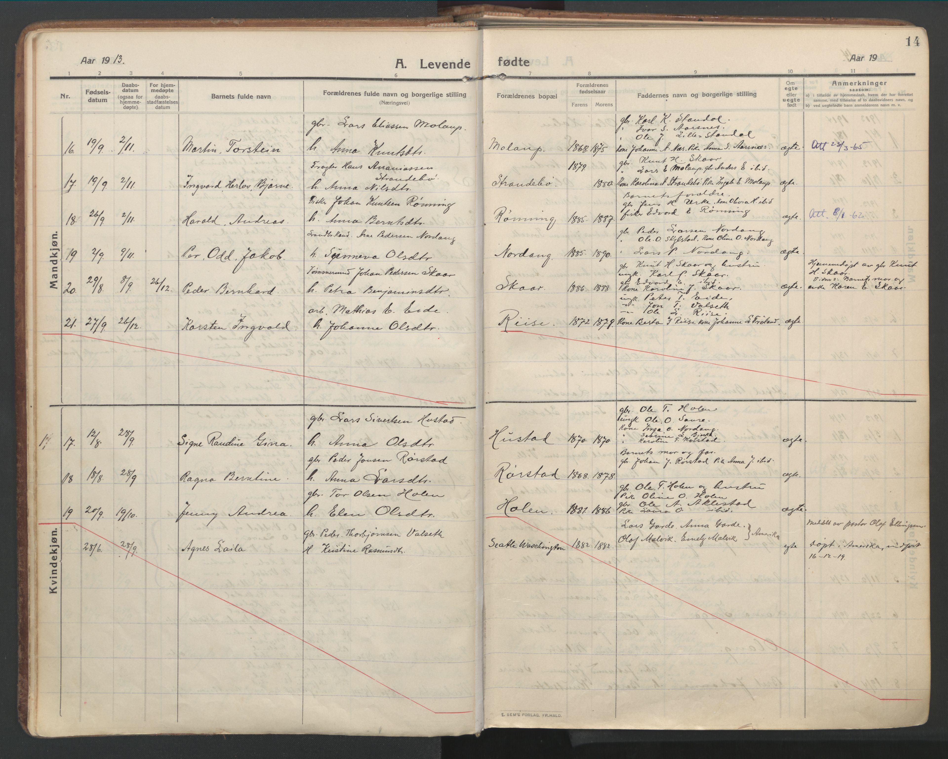 Ministerialprotokoller, klokkerbøker og fødselsregistre - Møre og Romsdal, AV/SAT-A-1454/515/L0212: Ministerialbok nr. 515A08, 1911-1935, s. 14