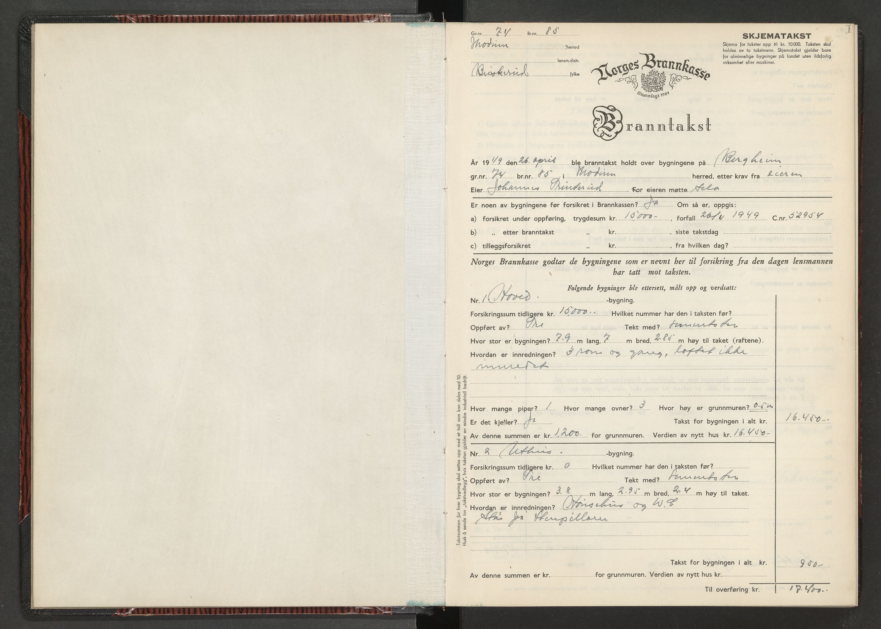 Modum lensmannskontor, AV/SAKO-A-524/Y/Yc/Ycd/L0002: Skjematakstprotokoll Modum nordre, 1949-1956