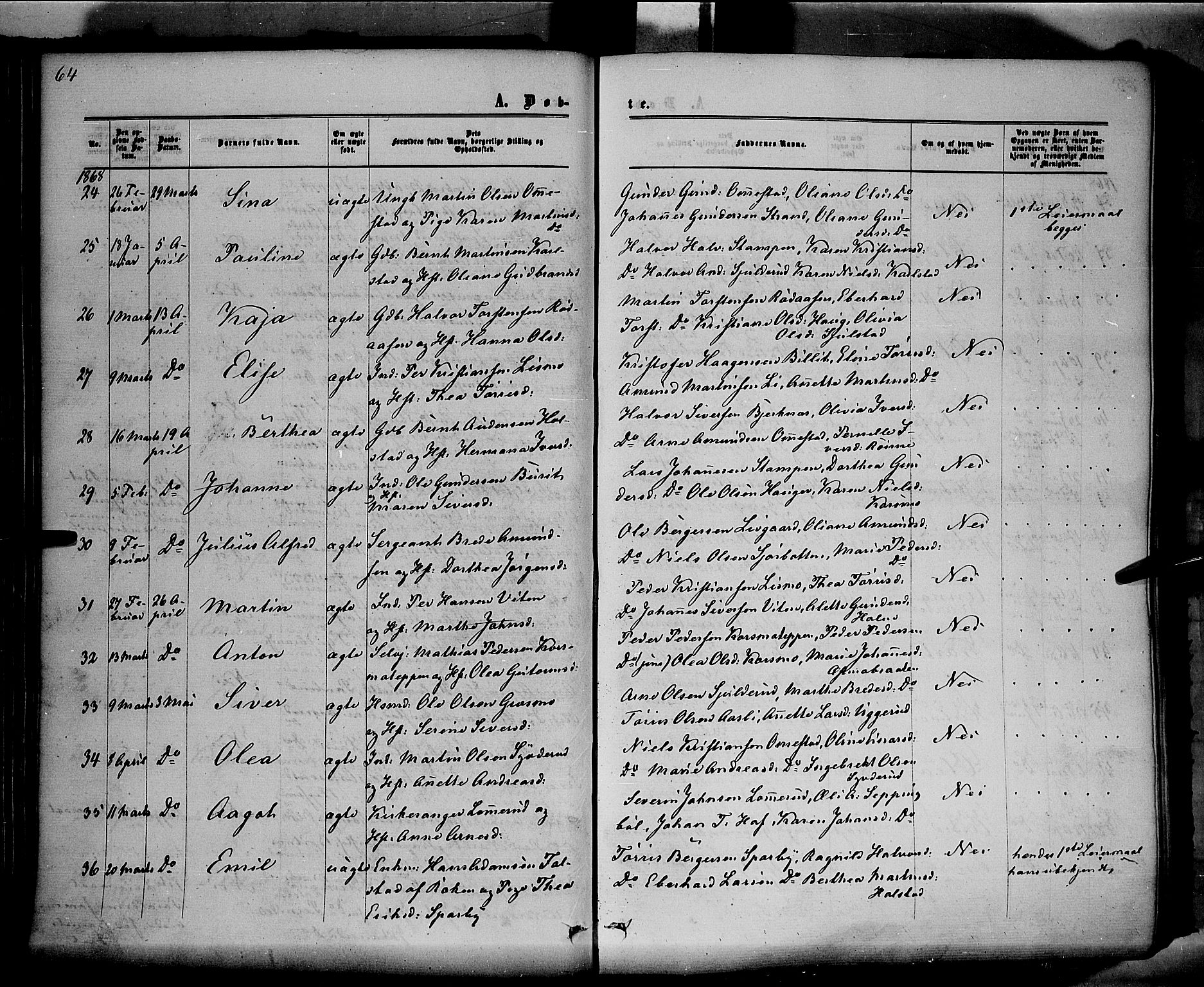 Hof prestekontor, AV/SAH-PREST-038/H/Ha/Haa/L0009: Ministerialbok nr. 9, 1862-1877, s. 64