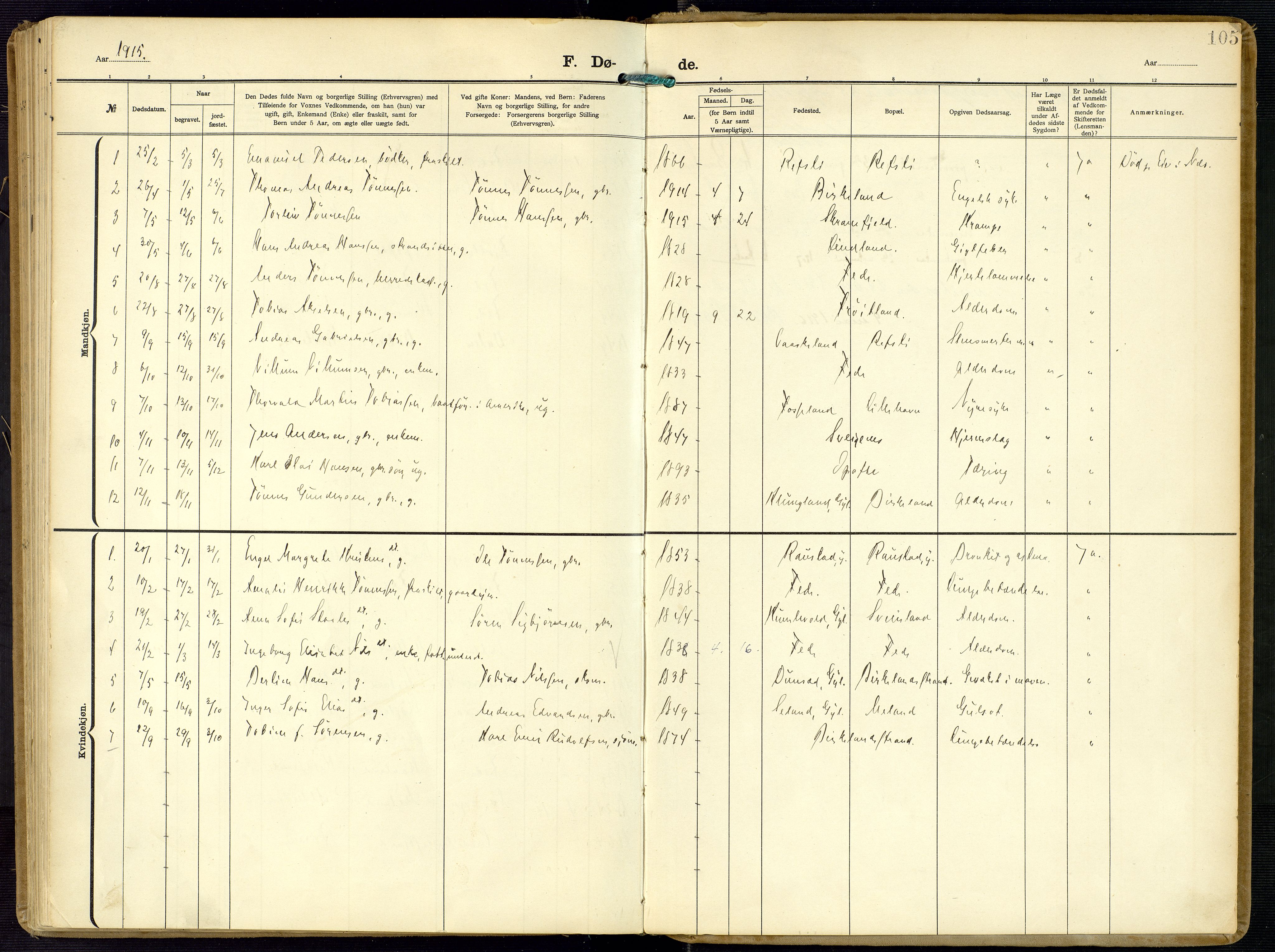 Kvinesdal sokneprestkontor, SAK/1111-0026/F/Fa/Faa/L0005: Ministerialbok nr. A 5, 1898-1915, s. 105