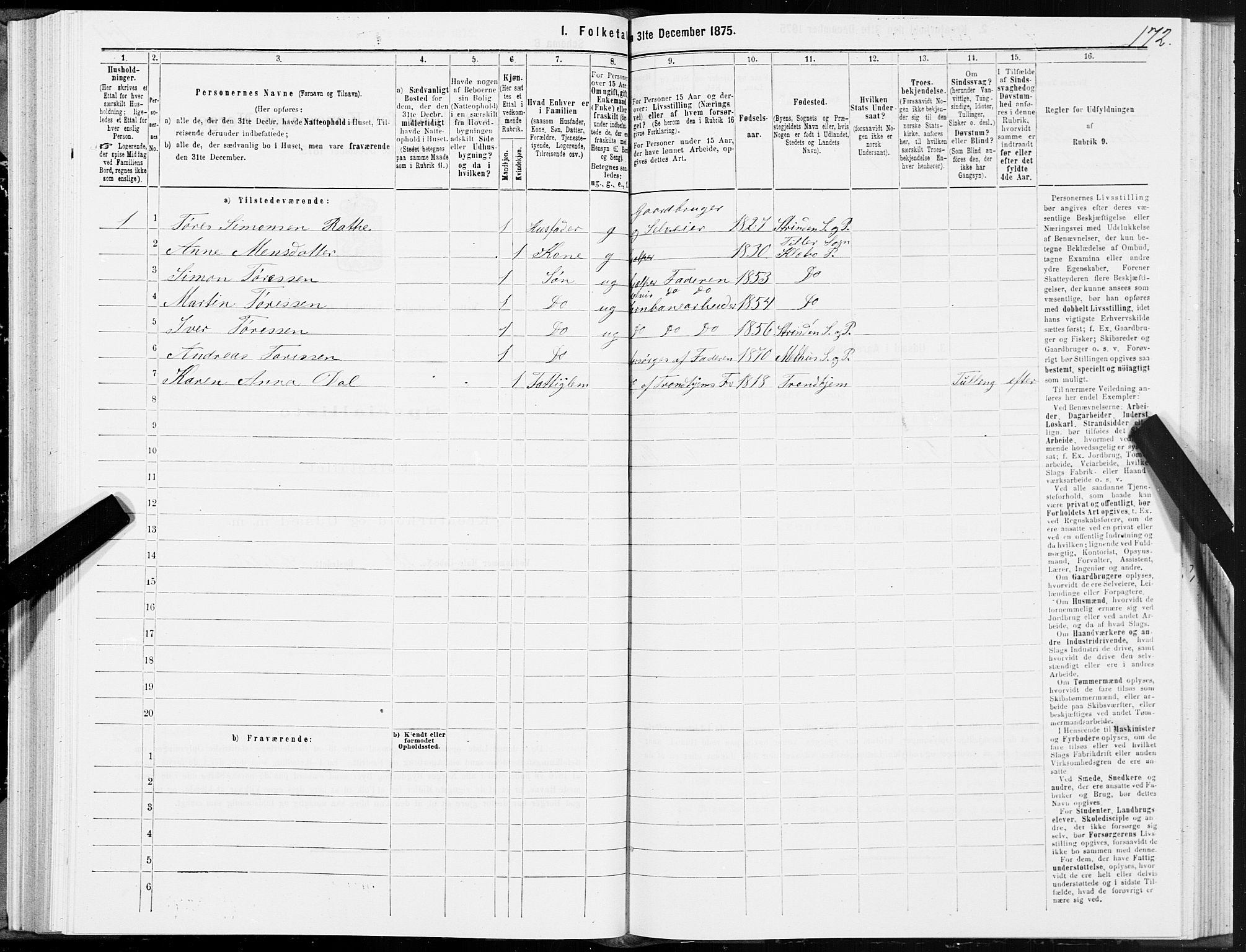 SAT, Folketelling 1875 for 1653P Melhus prestegjeld, 1875, s. 1172