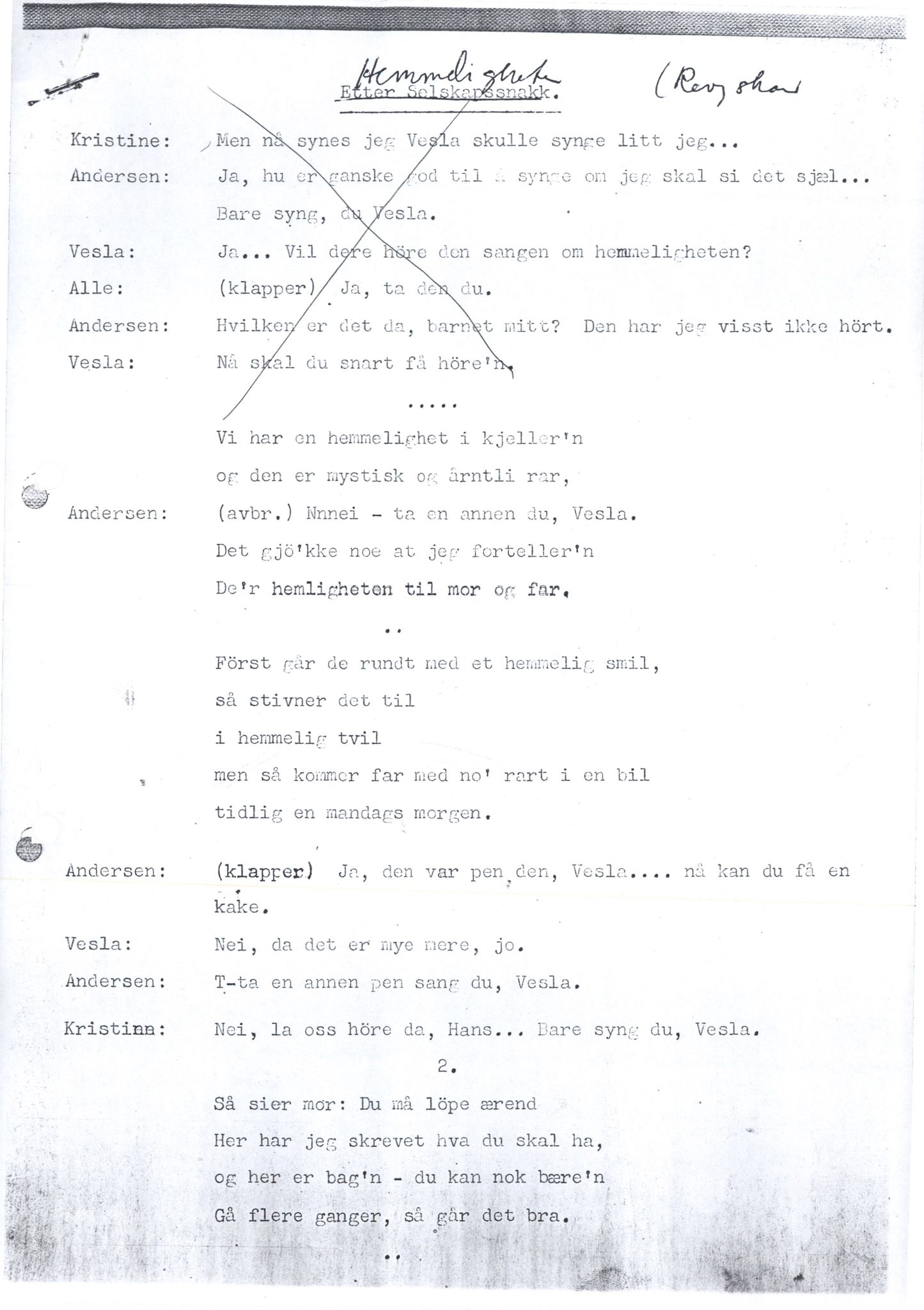 Otto Nielsen, TRKO/PA-1176/F/L0001/0132: Egne viser A-J / Hemmeligheten, 1961