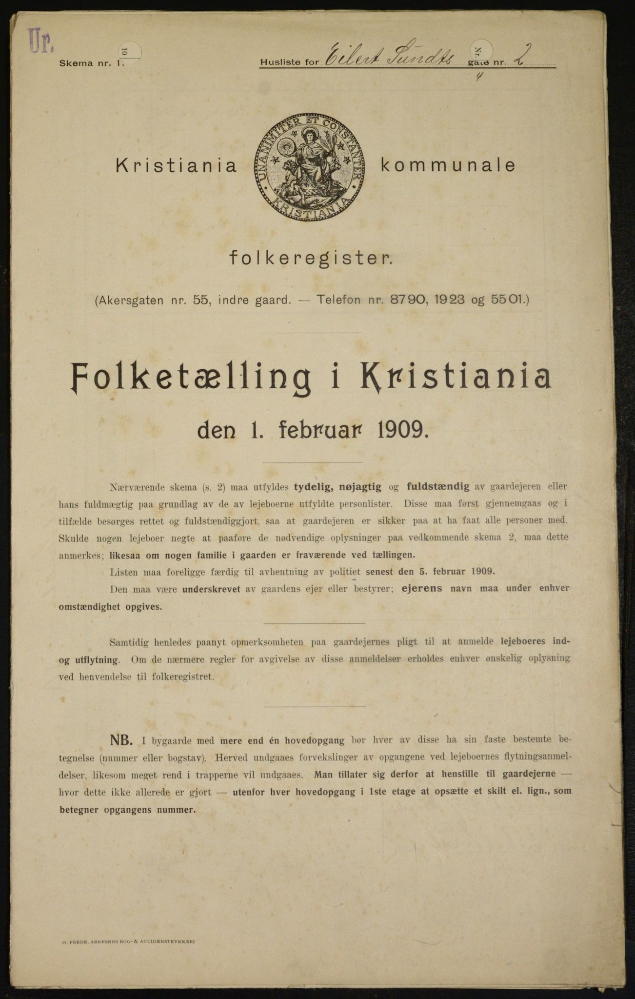 OBA, Kommunal folketelling 1.2.1909 for Kristiania kjøpstad, 1909, s. 17107