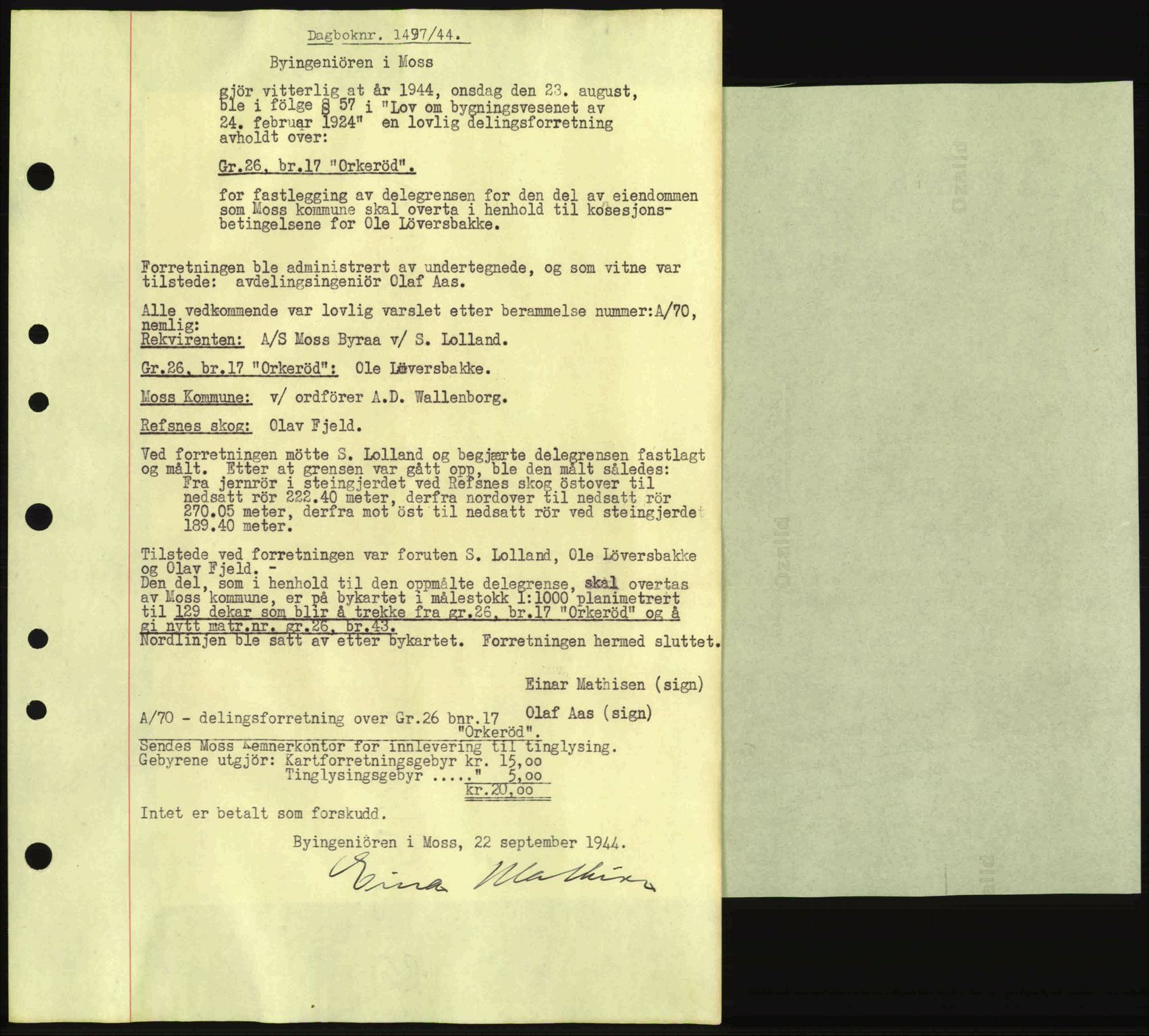 Moss sorenskriveri, SAO/A-10168: Pantebok nr. A13, 1944-1945, Dagboknr: 1497/1944