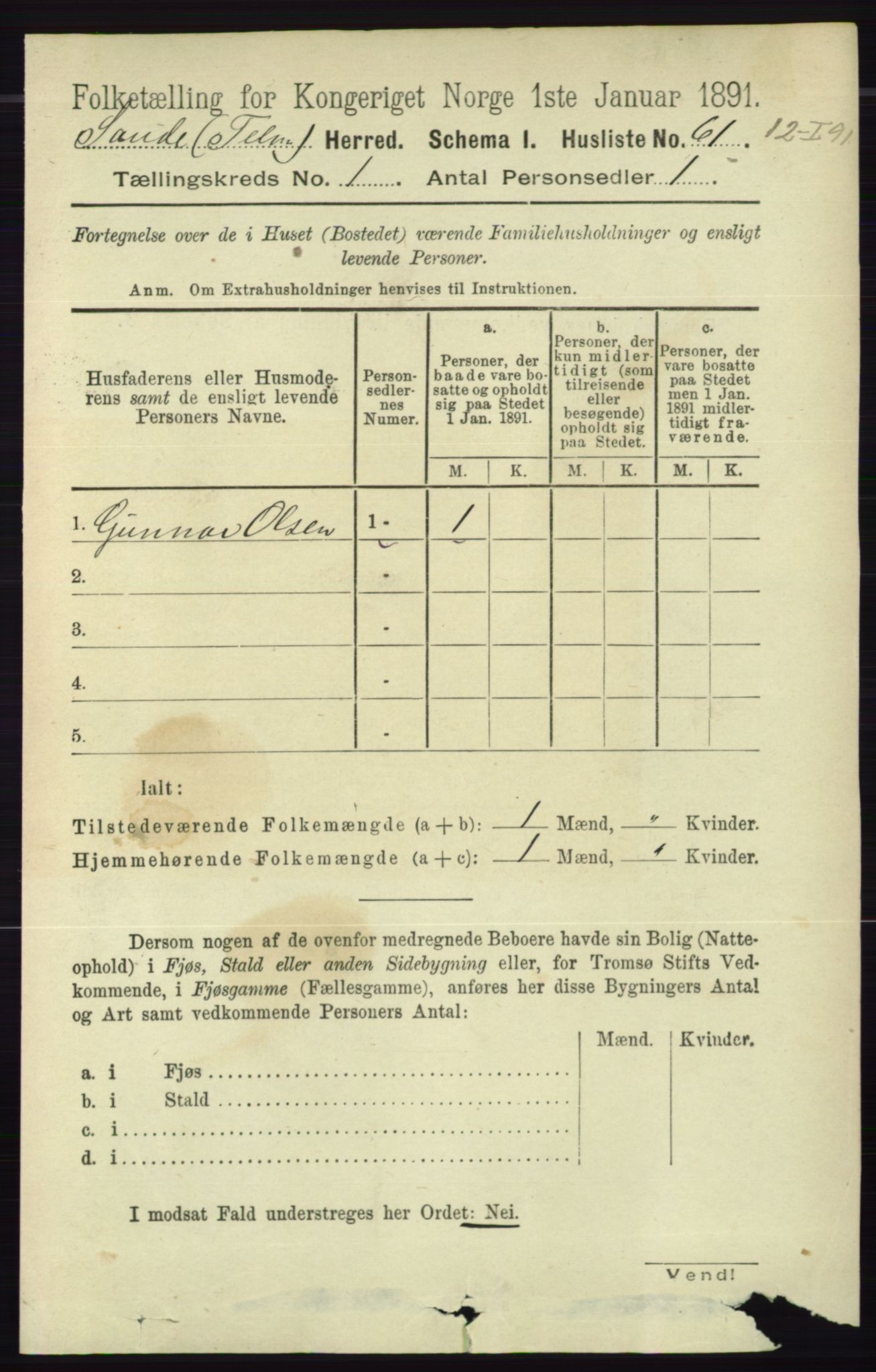 RA, Folketelling 1891 for 0822 Sauherad herred, 1891, s. 97