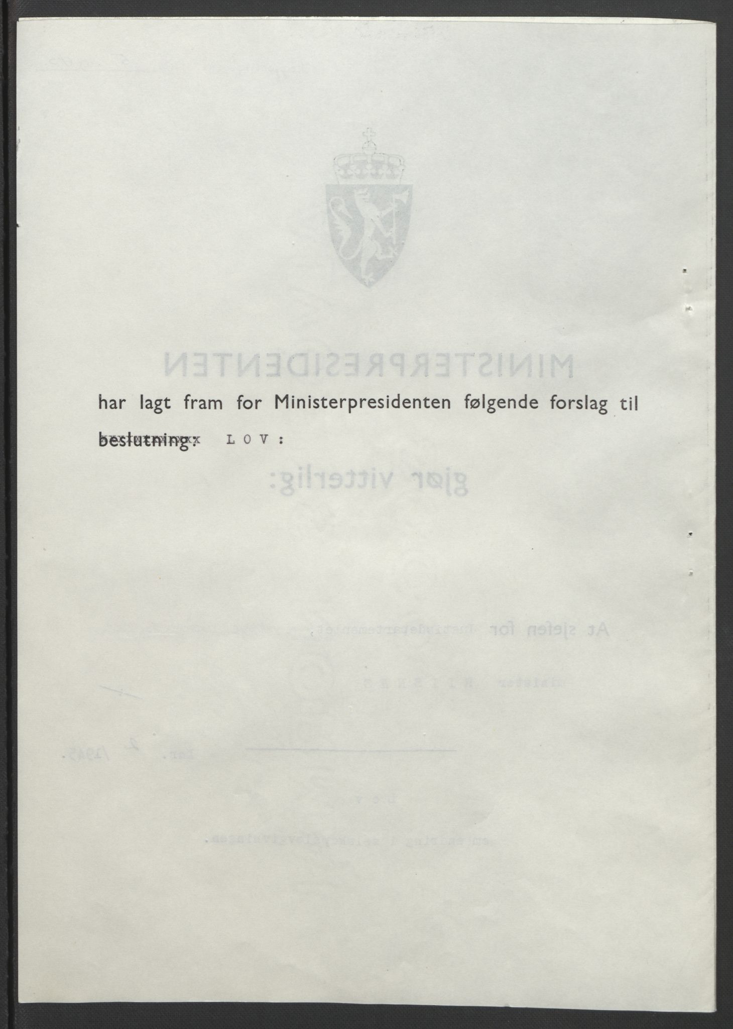 NS-administrasjonen 1940-1945 (Statsrådsekretariatet, de kommisariske statsråder mm), RA/S-4279/D/Db/L0101/0001: -- / Lover og vedtak, 1945, s. 8