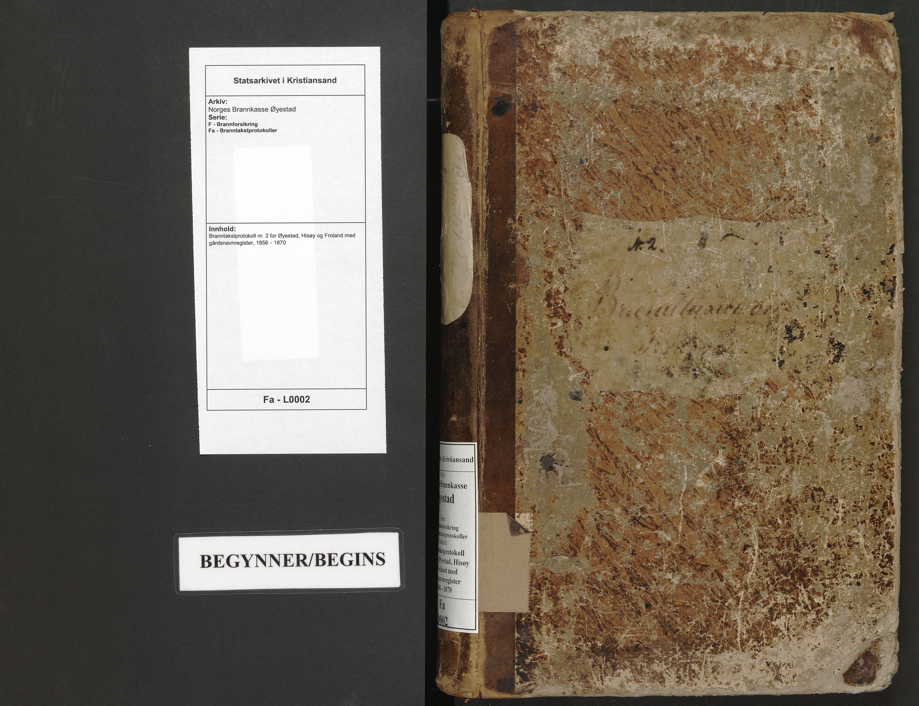Norges Brannkasse Øyestad, AV/SAK-2241-0059/F/Fa/L0002: Branntakstprotokoll nr. 2 for Øyestad, Hisøy og Froland med gårdsnavnregister, 1856-1870