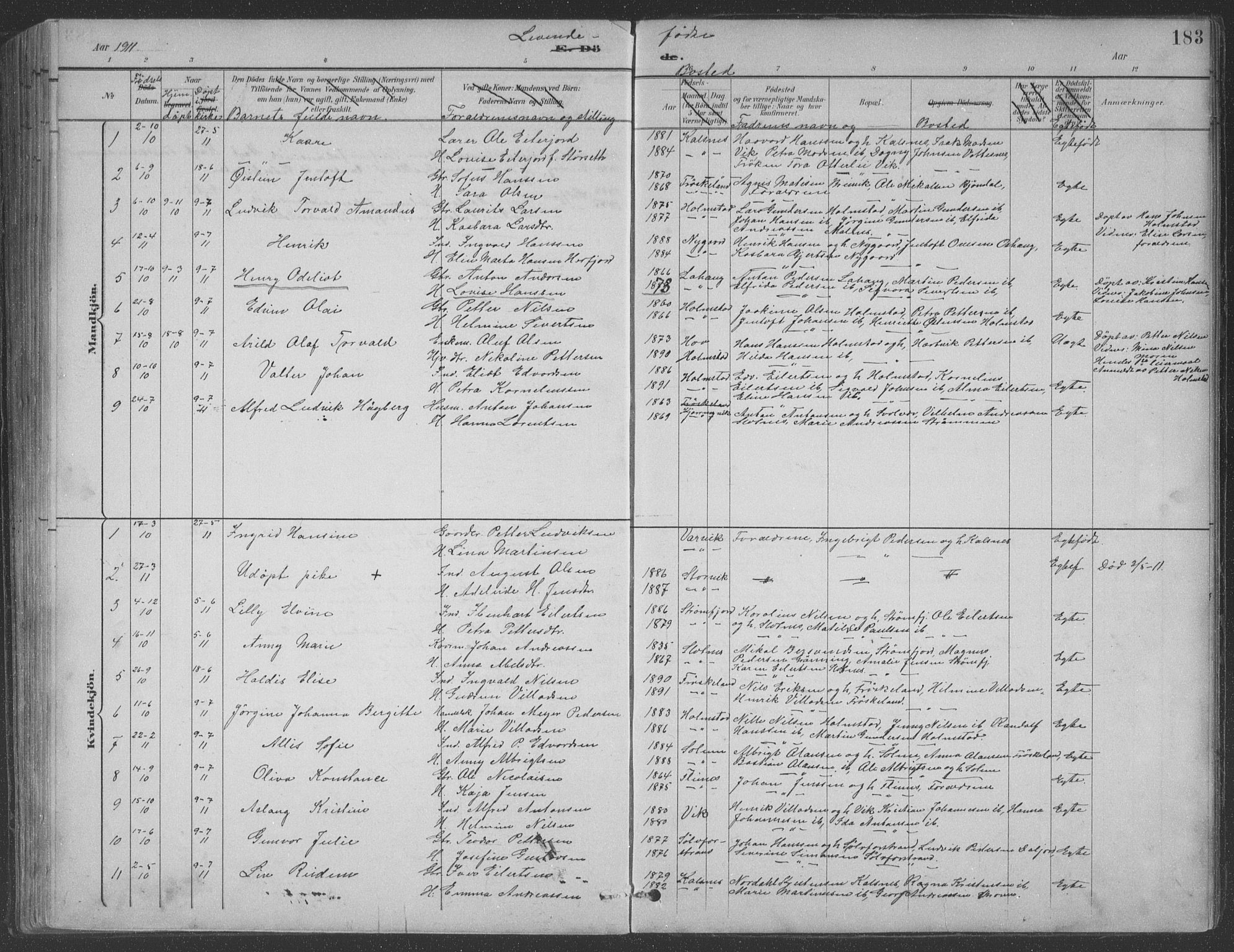 Ministerialprotokoller, klokkerbøker og fødselsregistre - Nordland, SAT/A-1459/890/L1290: Klokkerbok nr. 890C01, 1882-1911, s. 183