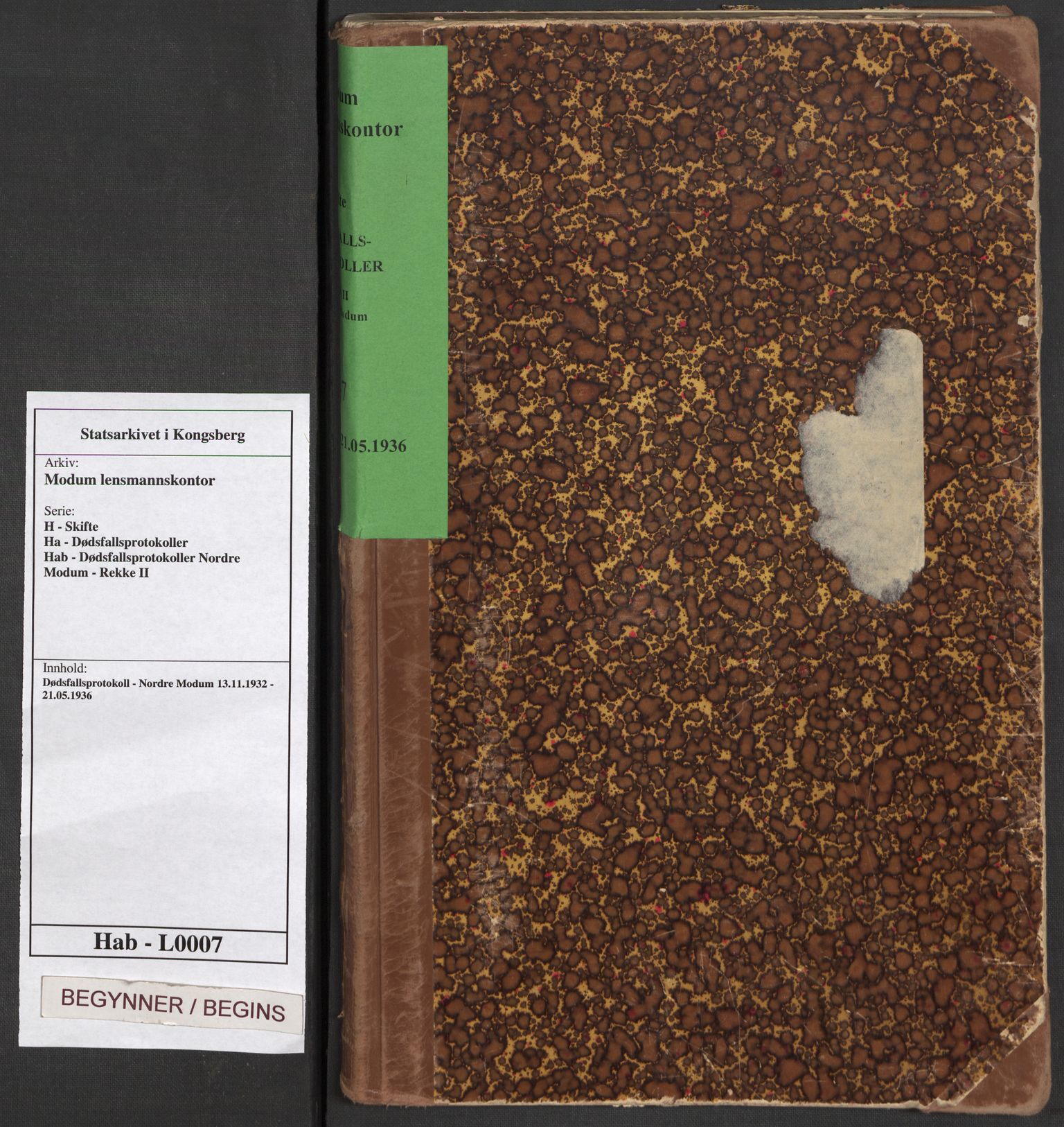 Modum lensmannskontor, AV/SAKO-A-524/H/Ha/Hab/L0007: Dødsfallsprotokoll - Nordre Modum, 1932-1936