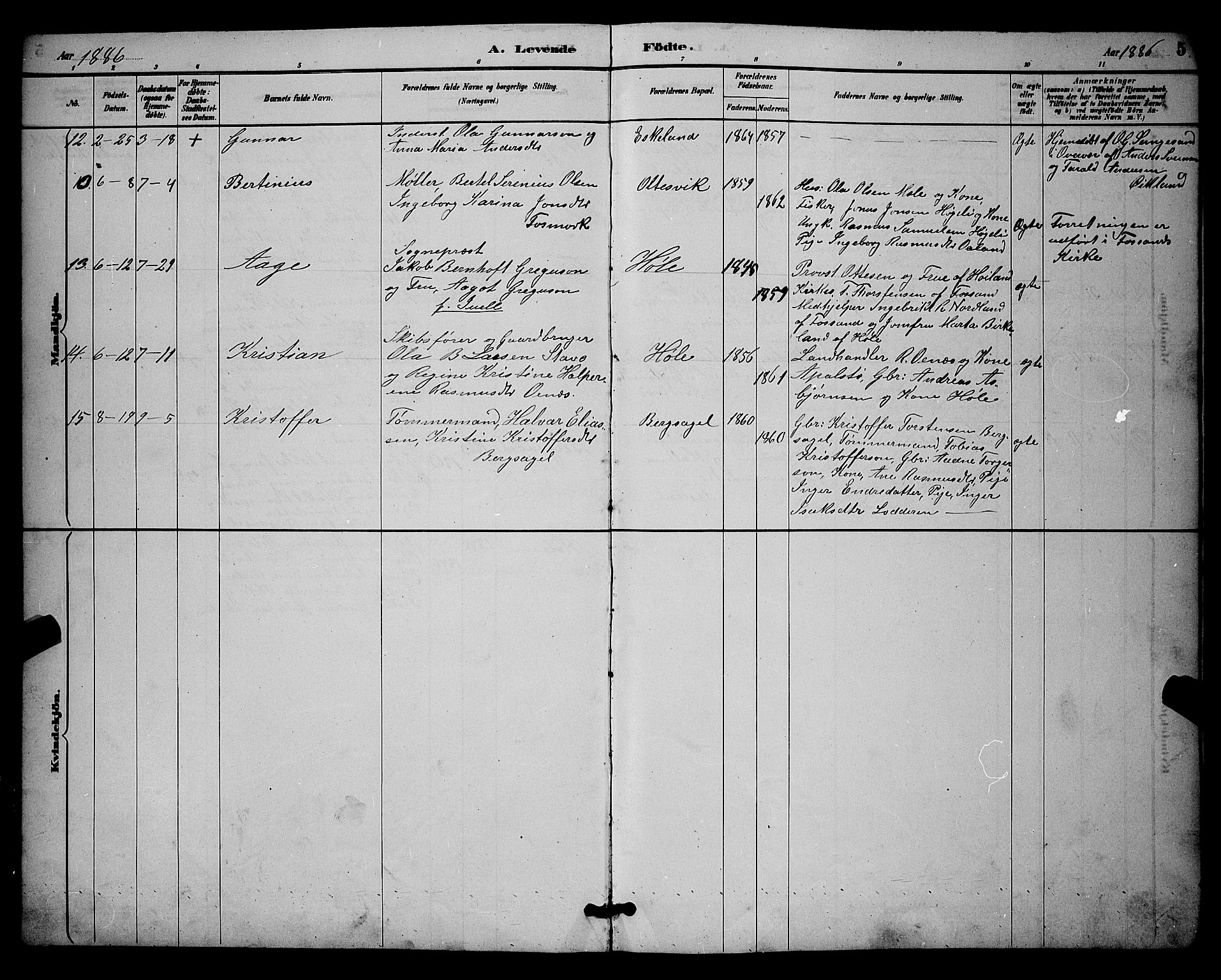 Høgsfjord sokneprestkontor, AV/SAST-A-101624/H/Ha/Hab/L0003: Klokkerbok nr. B 3, 1886-1905, s. 5