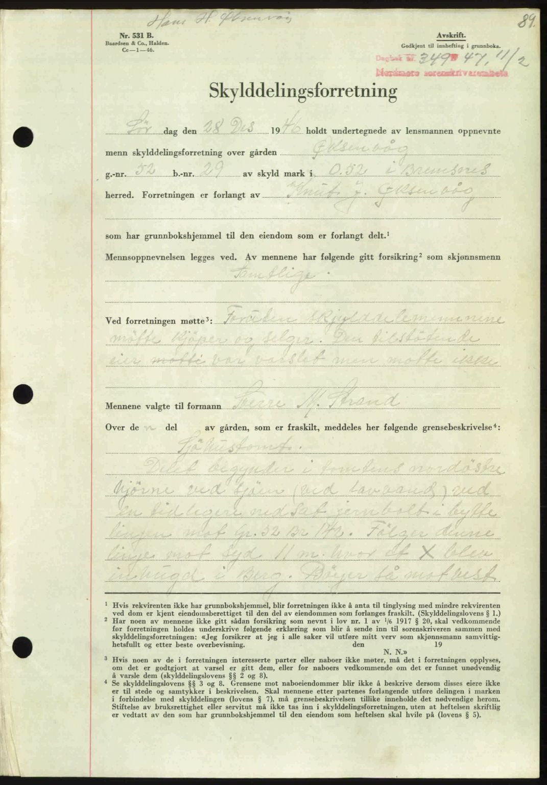 Nordmøre sorenskriveri, SAT/A-4132/1/2/2Ca: Pantebok nr. A104, 1947-1947, Dagboknr: 349/1947