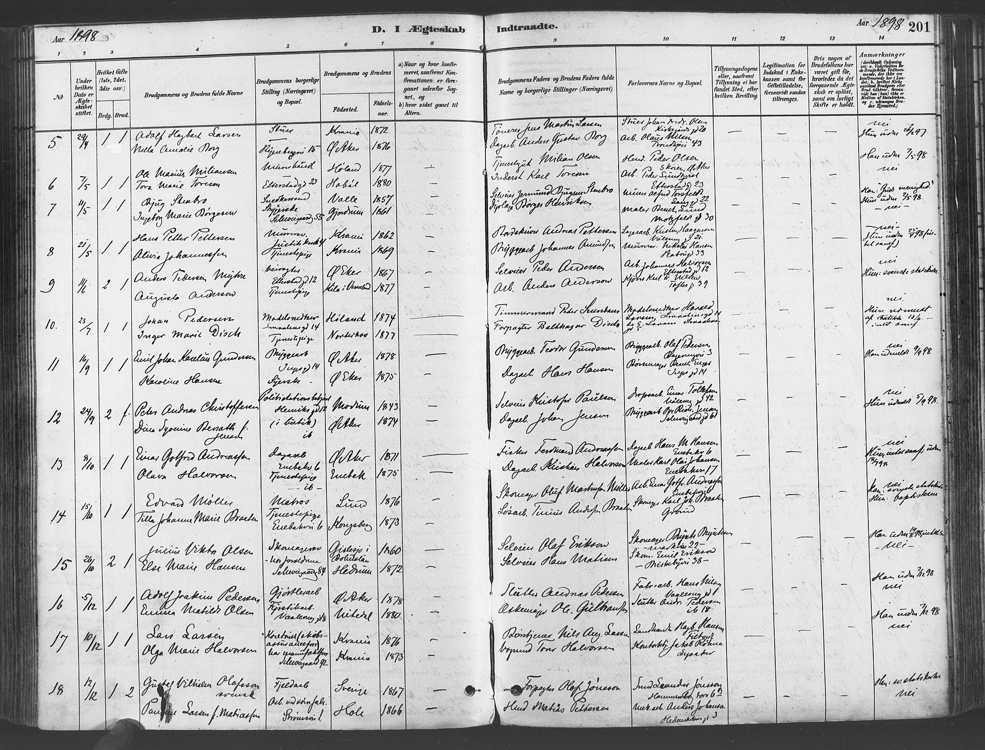 Gamlebyen prestekontor Kirkebøker, AV/SAO-A-10884/F/Fa/L0006: Ministerialbok nr. 6, 1881-1890, s. 201