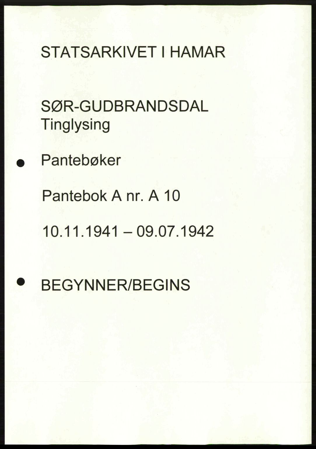 Sør-Gudbrandsdal tingrett, SAH/TING-004/H/Hb/Hbd/L0010: Pantebok nr. A10, 1941-1942