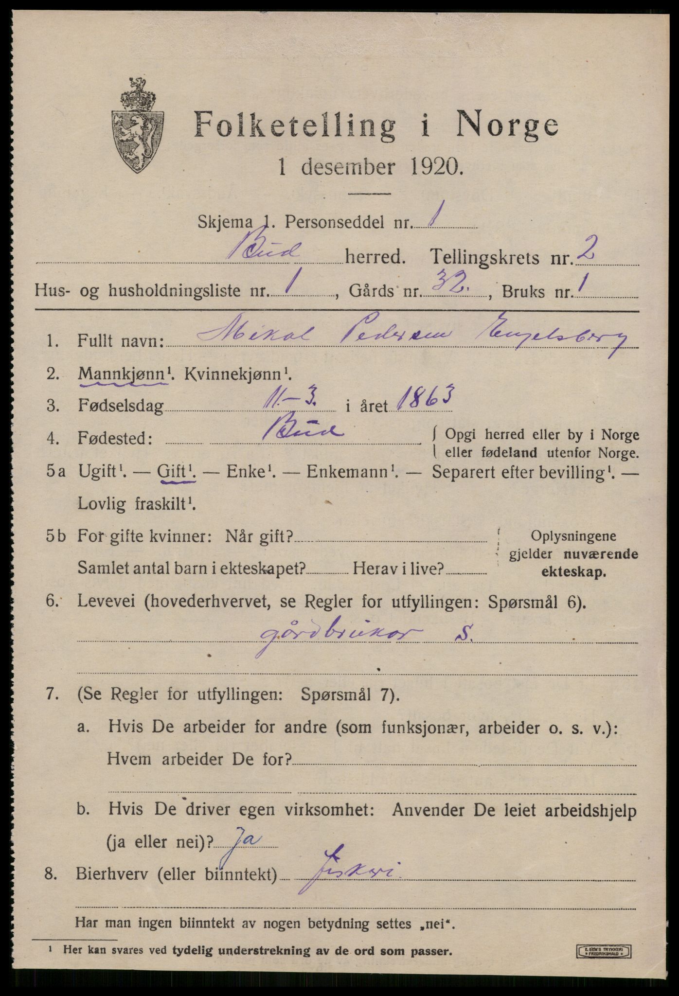 SAT, Folketelling 1920 for 1549 Bud herred, 1920, s. 1160