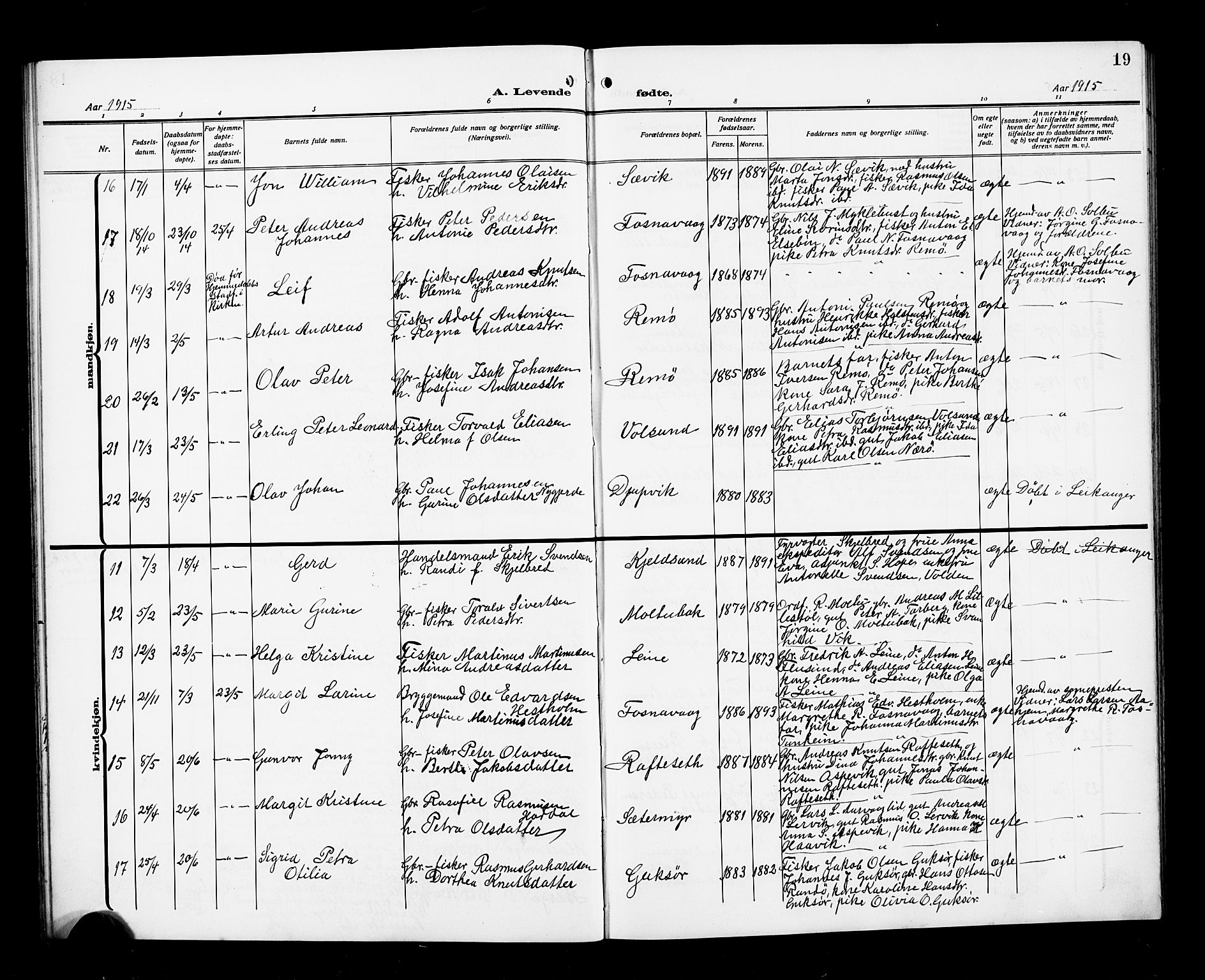 Ministerialprotokoller, klokkerbøker og fødselsregistre - Møre og Romsdal, AV/SAT-A-1454/507/L0083: Klokkerbok nr. 507C06, 1912-1919, s. 19