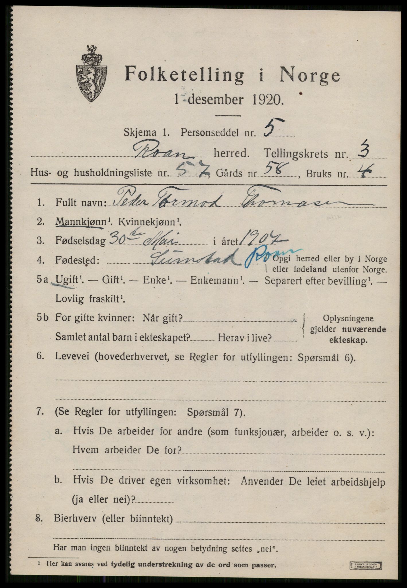 SAT, Folketelling 1920 for 1632 Roan herred, 1920, s. 2935