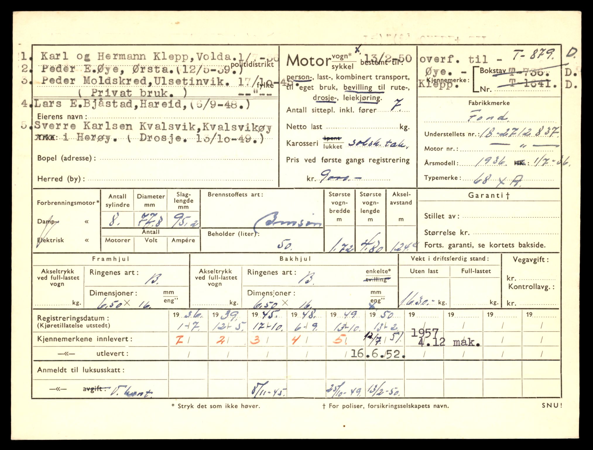 Møre og Romsdal vegkontor - Ålesund trafikkstasjon, AV/SAT-A-4099/F/Fe/L0008: Registreringskort for kjøretøy T 747 - T 894, 1927-1998, s. 2786