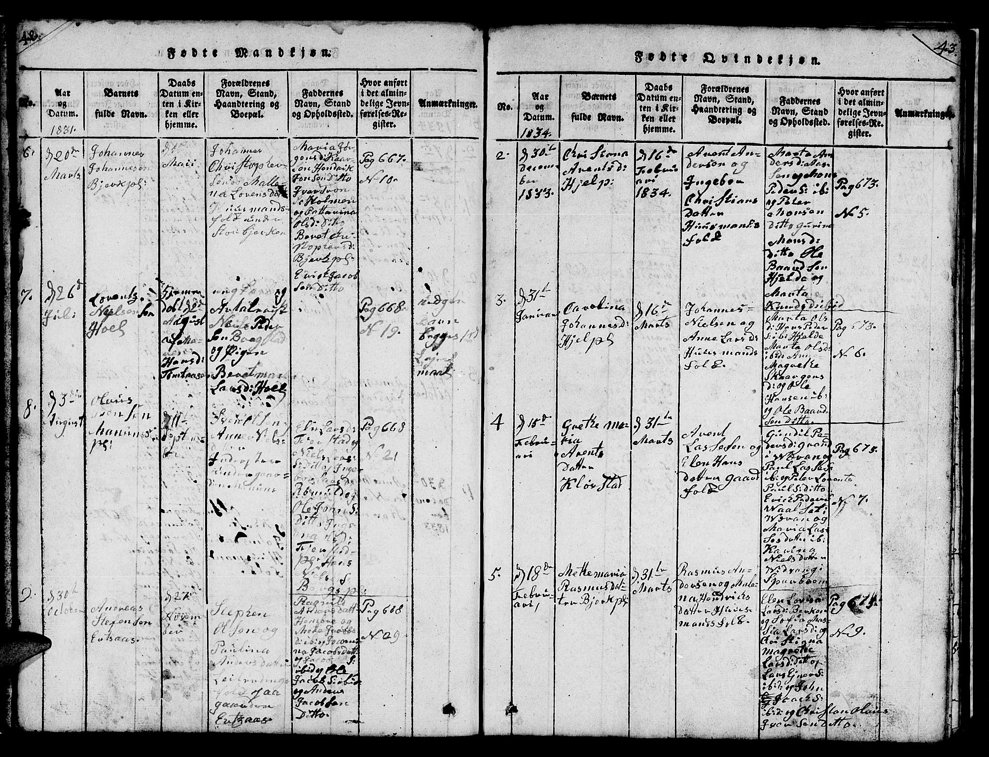Ministerialprotokoller, klokkerbøker og fødselsregistre - Nord-Trøndelag, SAT/A-1458/732/L0317: Klokkerbok nr. 732C01, 1816-1881, s. 42-43