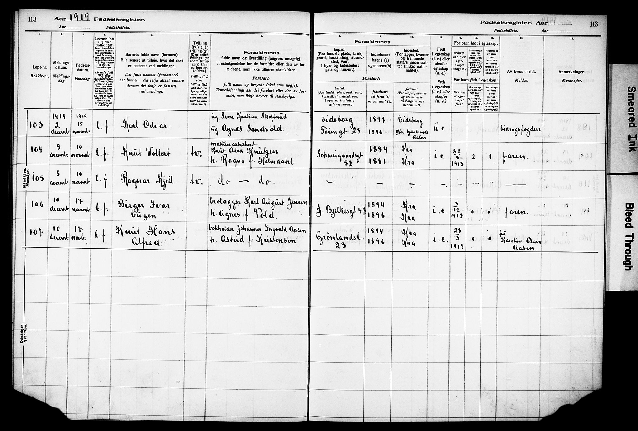 Grønland prestekontor Kirkebøker, AV/SAO-A-10848/J/Ja/L0001: Fødselsregister nr. 1, 1916-1922, s. 113