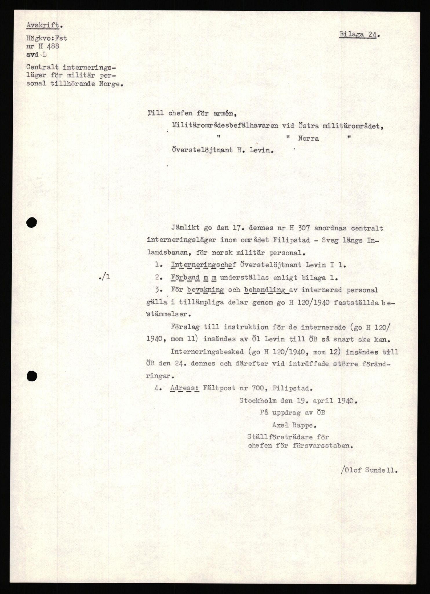 Forsvaret, Forsvarets krigshistoriske avdeling, AV/RA-RAFA-2017/Y/Yf/L0204: II-C-11-2110 - Norske internert i Sverige 1940 / Tysk frigivelse av norsk soldat, 1940, s. 16