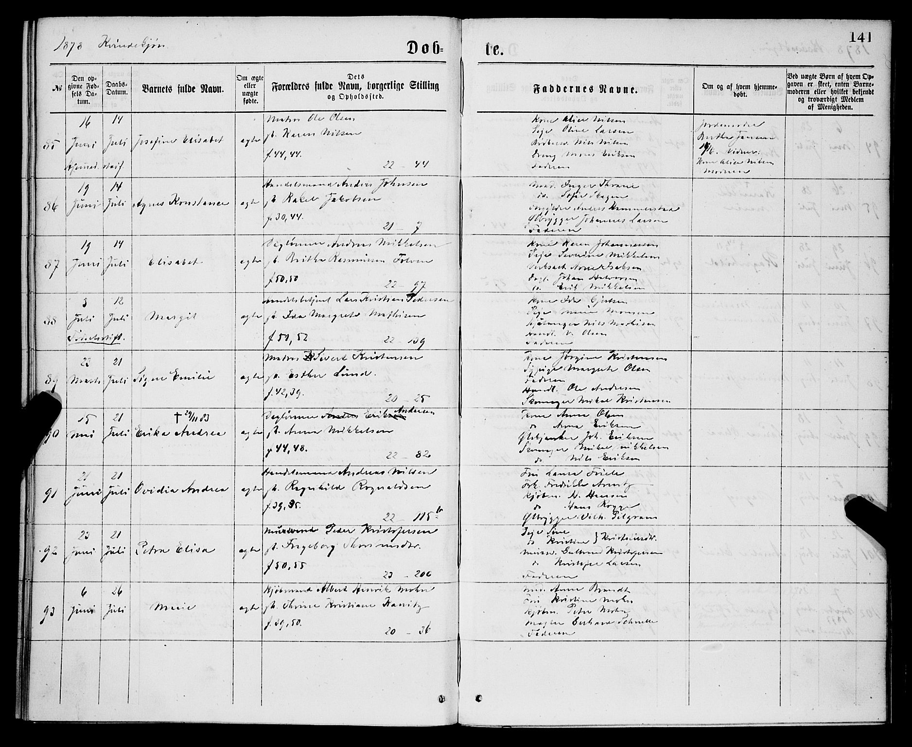 Korskirken sokneprestembete, AV/SAB-A-76101/H/Hab: Klokkerbok nr. B 7, 1874-1878, s. 141