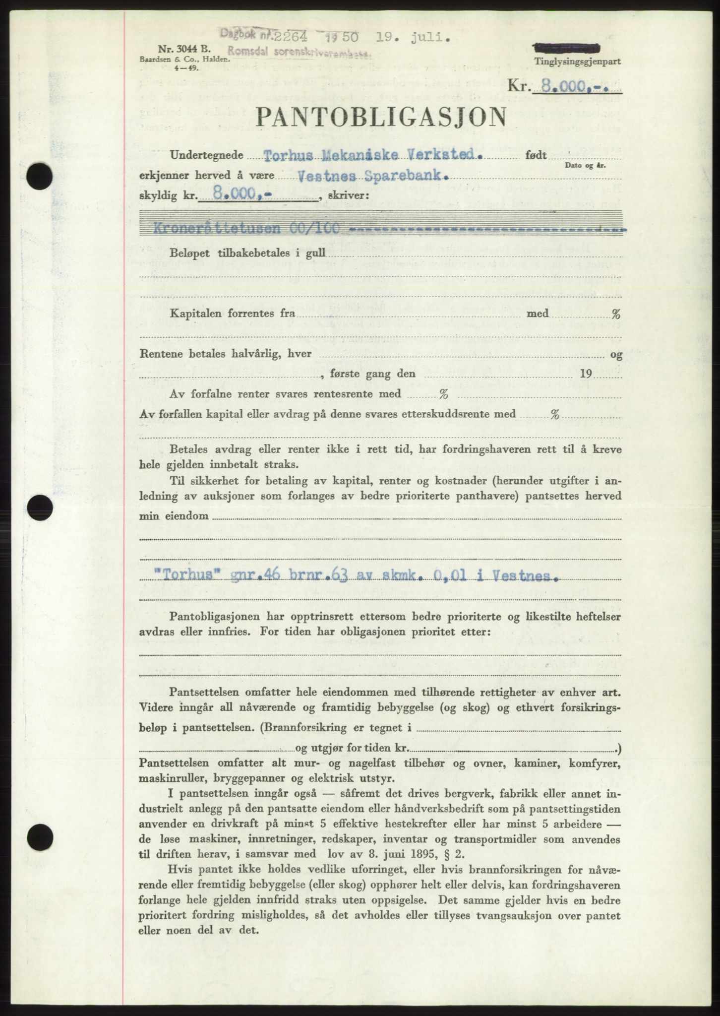 Romsdal sorenskriveri, AV/SAT-A-4149/1/2/2C: Pantebok nr. B5, 1949-1950, Dagboknr: 2264/1950