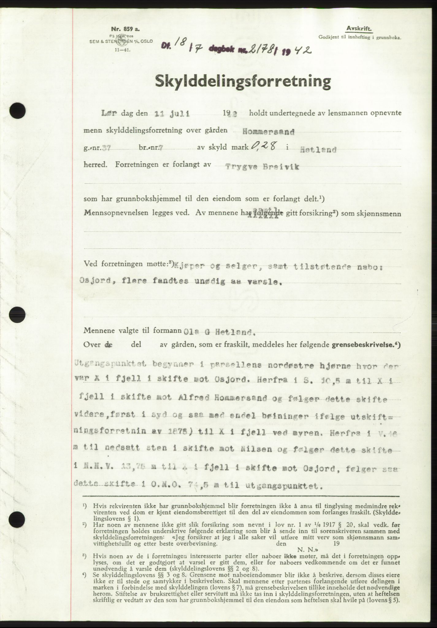 Jæren sorenskriveri, SAST/A-100310/03/G/Gba/L0083: Pantebok, 1942-1942, Dagboknr: 2178/1942
