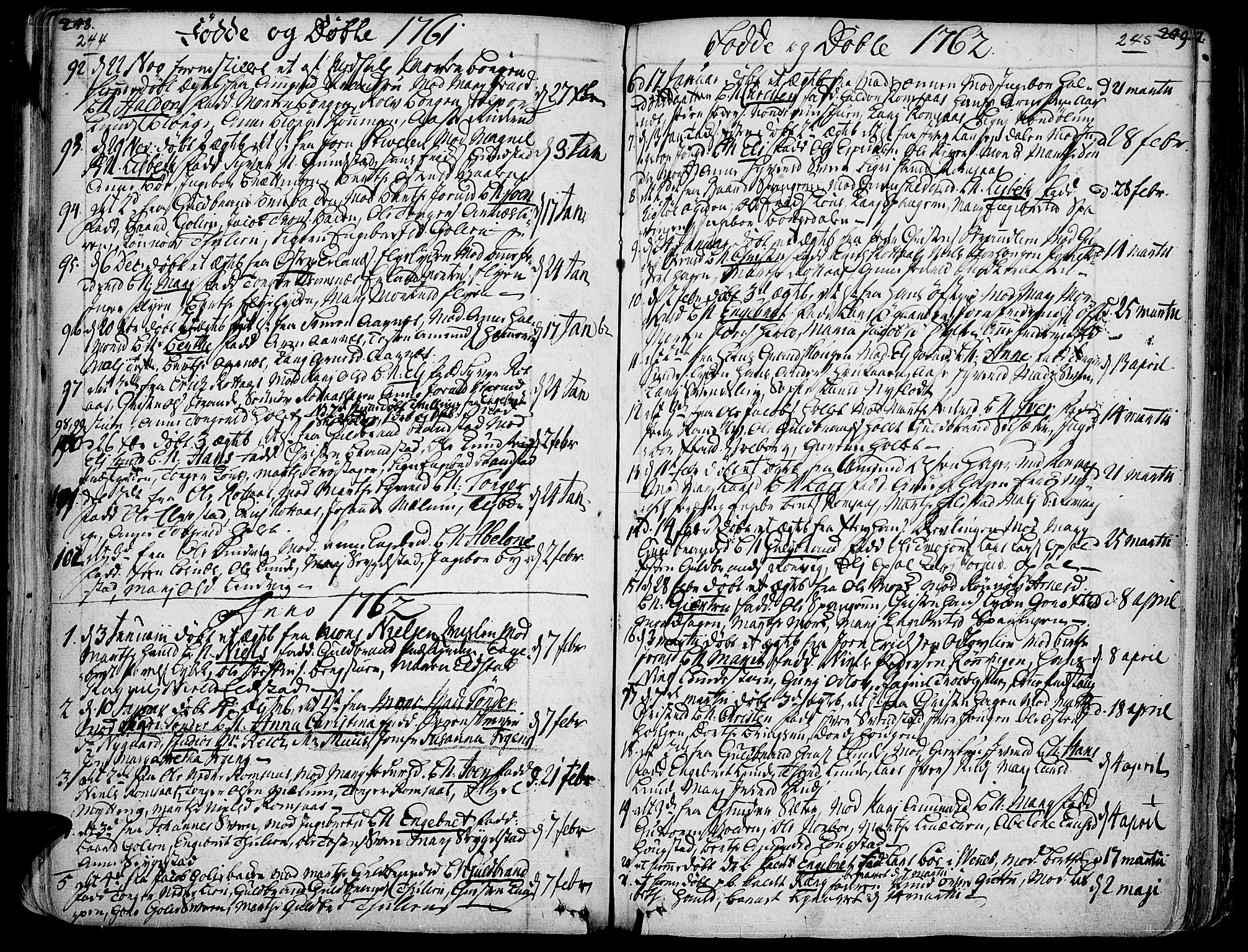 Ringebu prestekontor, AV/SAH-PREST-082/H/Ha/Haa/L0002: Ministerialbok nr. 2, 1734-1780, s. 244-245