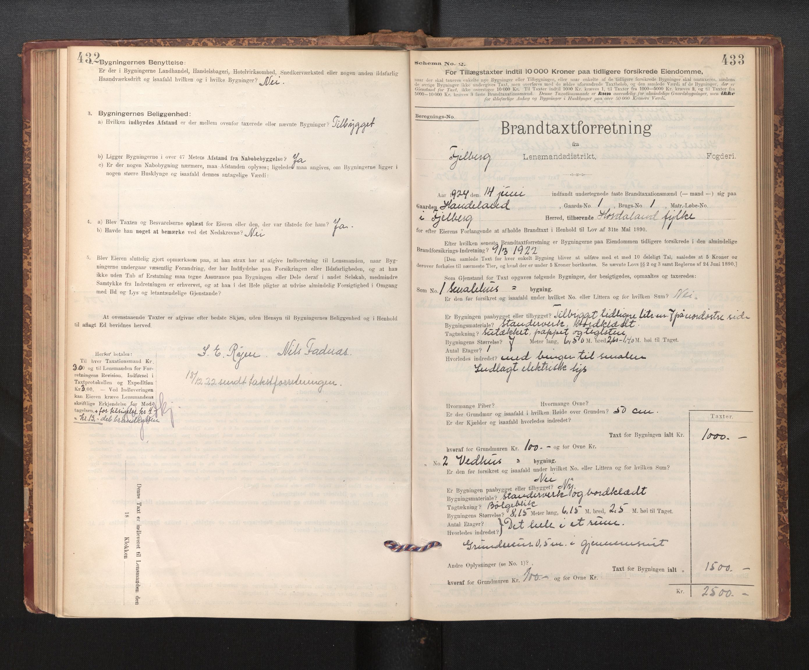 Lensmannen i Fjelberg, SAB/A-32101/0012/L0007: Branntakstprotokoll, skjematakst, 1895-1949, s. 432-433