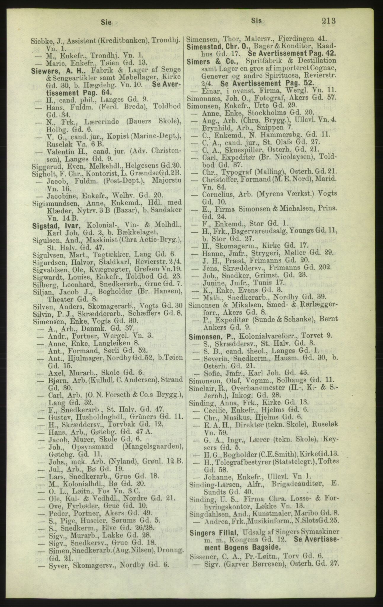 Kristiania/Oslo adressebok, PUBL/-, 1882, s. 213