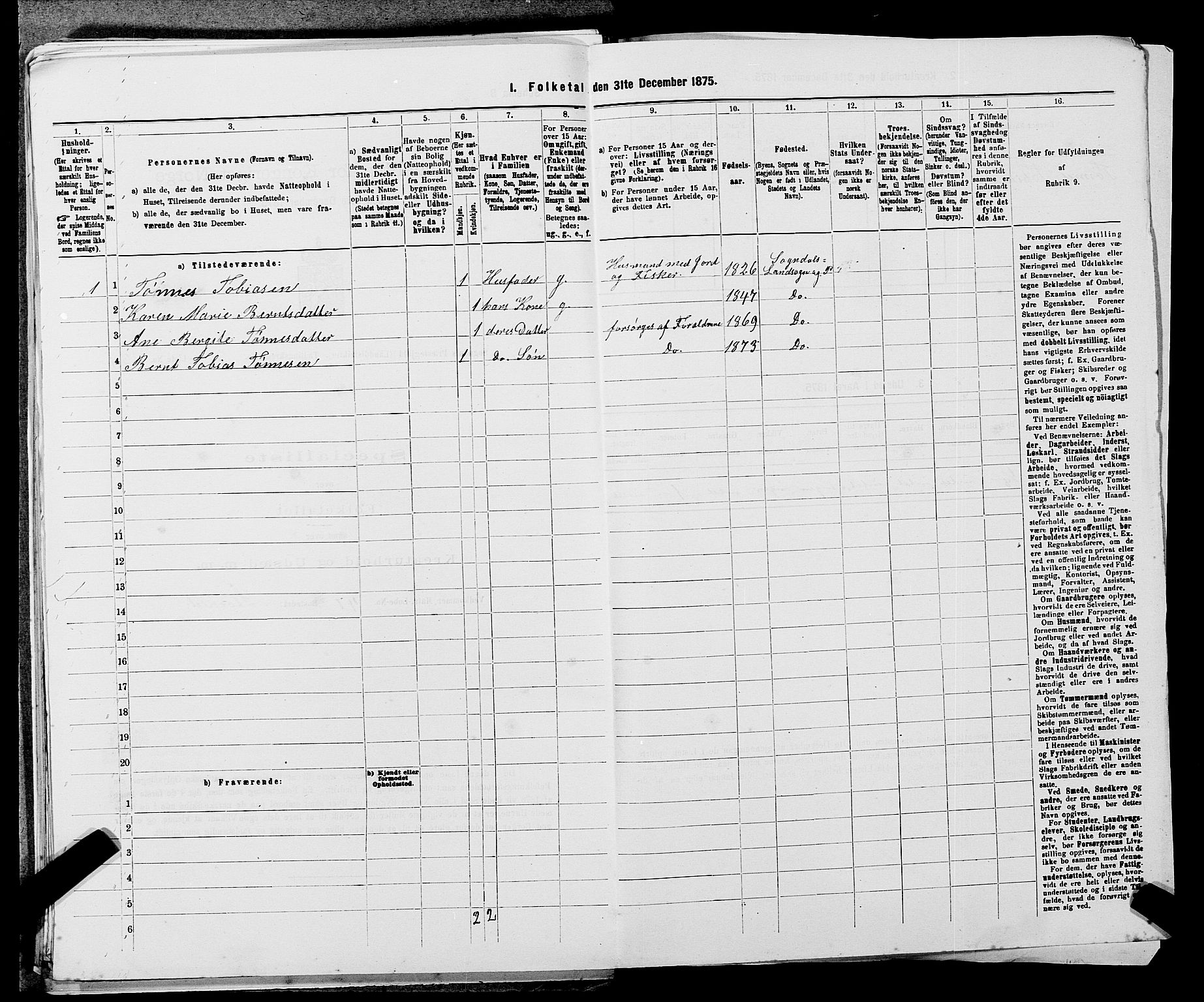 SAST, Folketelling 1875 for 1111L Sokndal prestegjeld, Sokndal landsokn, 1875, s. 260