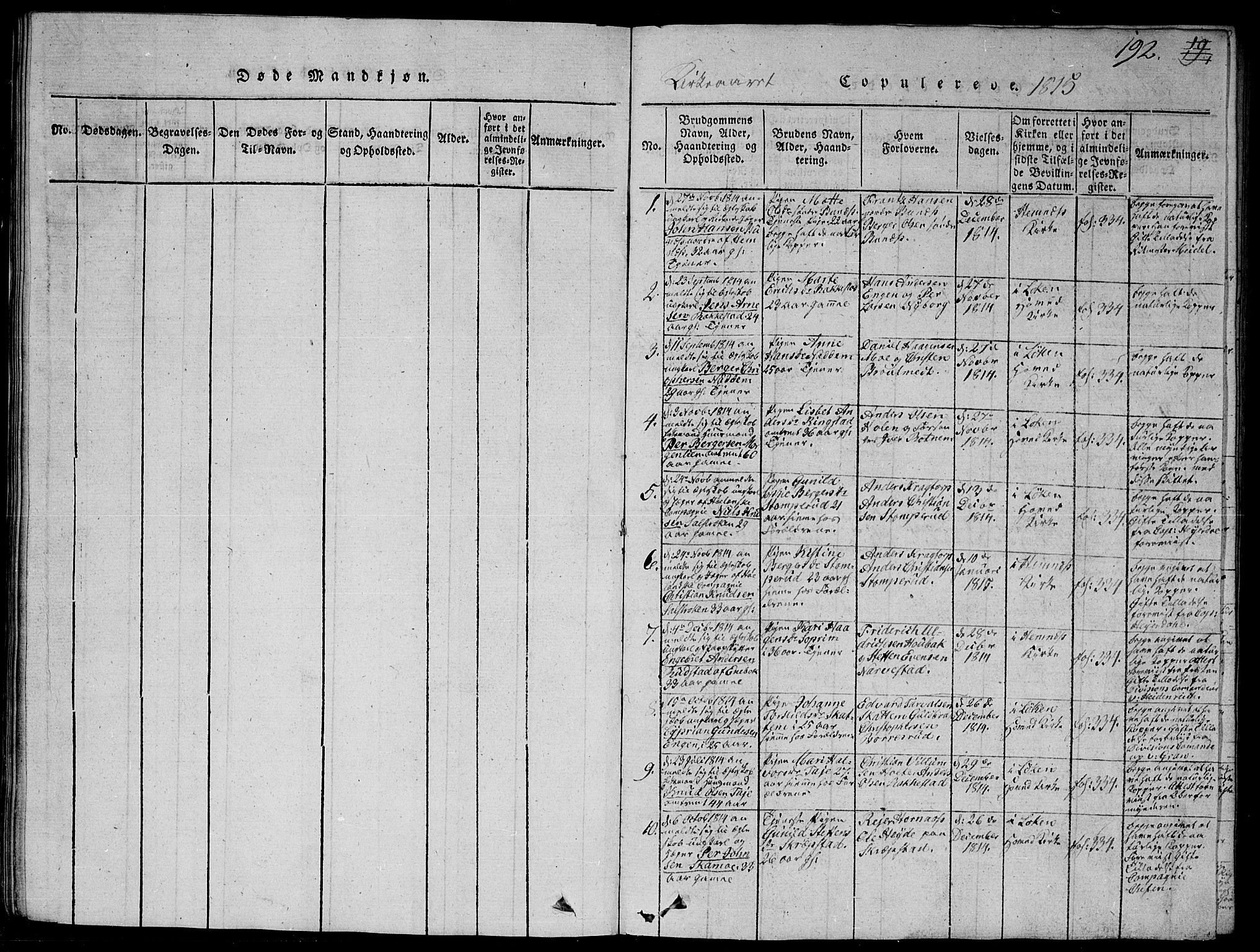 Høland prestekontor Kirkebøker, SAO/A-10346a/G/Ga/L0001: Klokkerbok nr. I 1, 1814-1827, s. 192