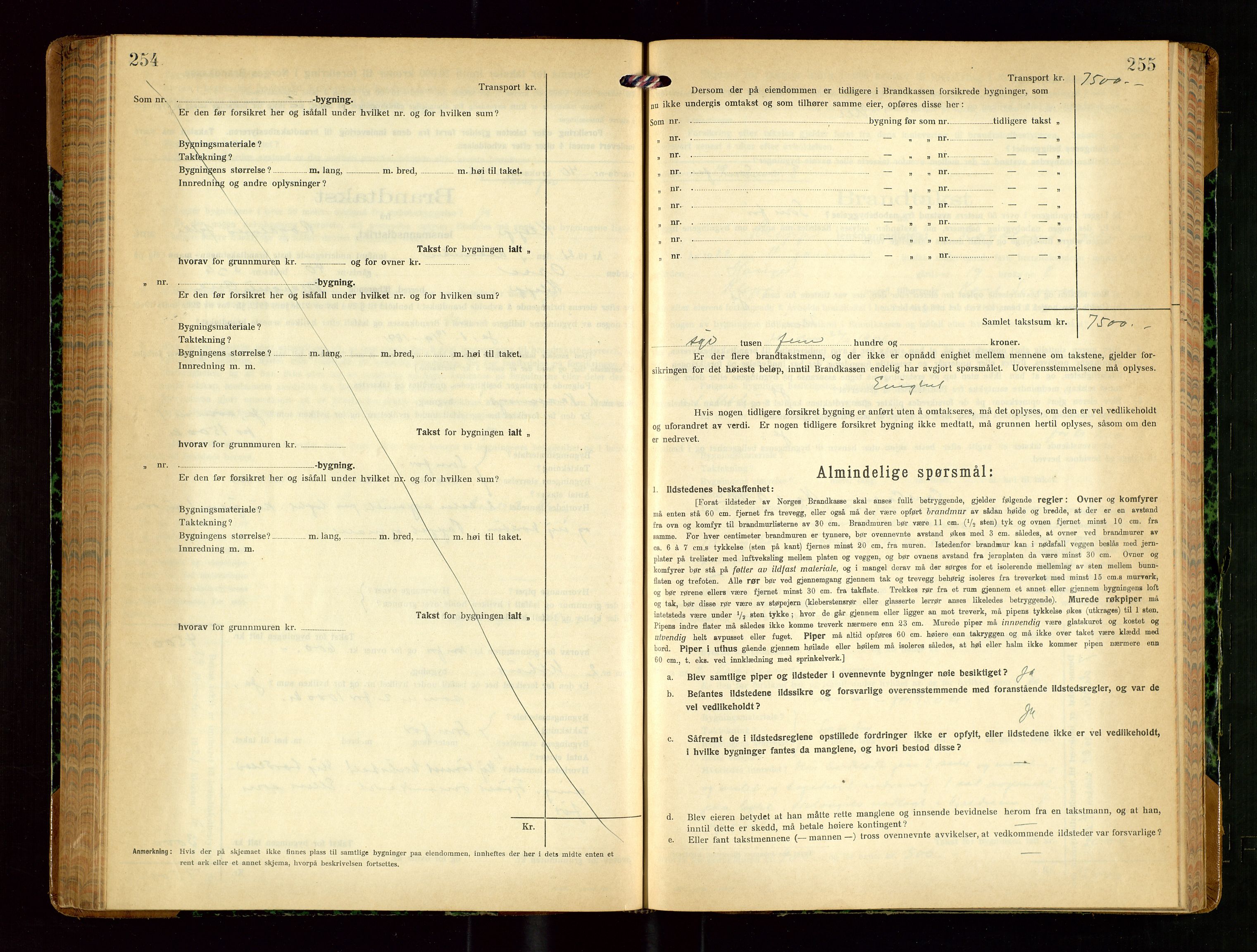 Klepp lensmannskontor, SAST/A-100163/Goc/L0010: "Brandtakstprotokoll" m/register, 1919-1924, s. 254-255