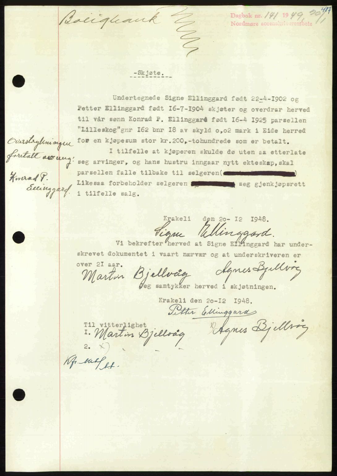 Nordmøre sorenskriveri, SAT/A-4132/1/2/2Ca: Pantebok nr. A110, 1948-1949, Dagboknr: 141/1949