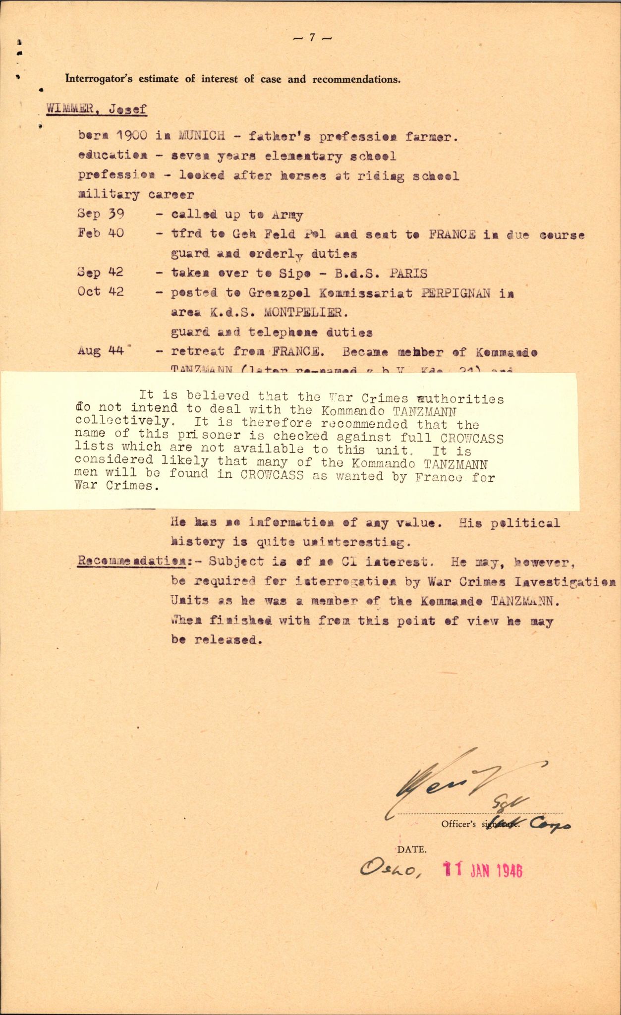 Forsvaret, Forsvarets overkommando II, AV/RA-RAFA-3915/D/Db/L0036: CI Questionaires. Tyske okkupasjonsstyrker i Norge. Tyskere., 1945-1946, s. 143