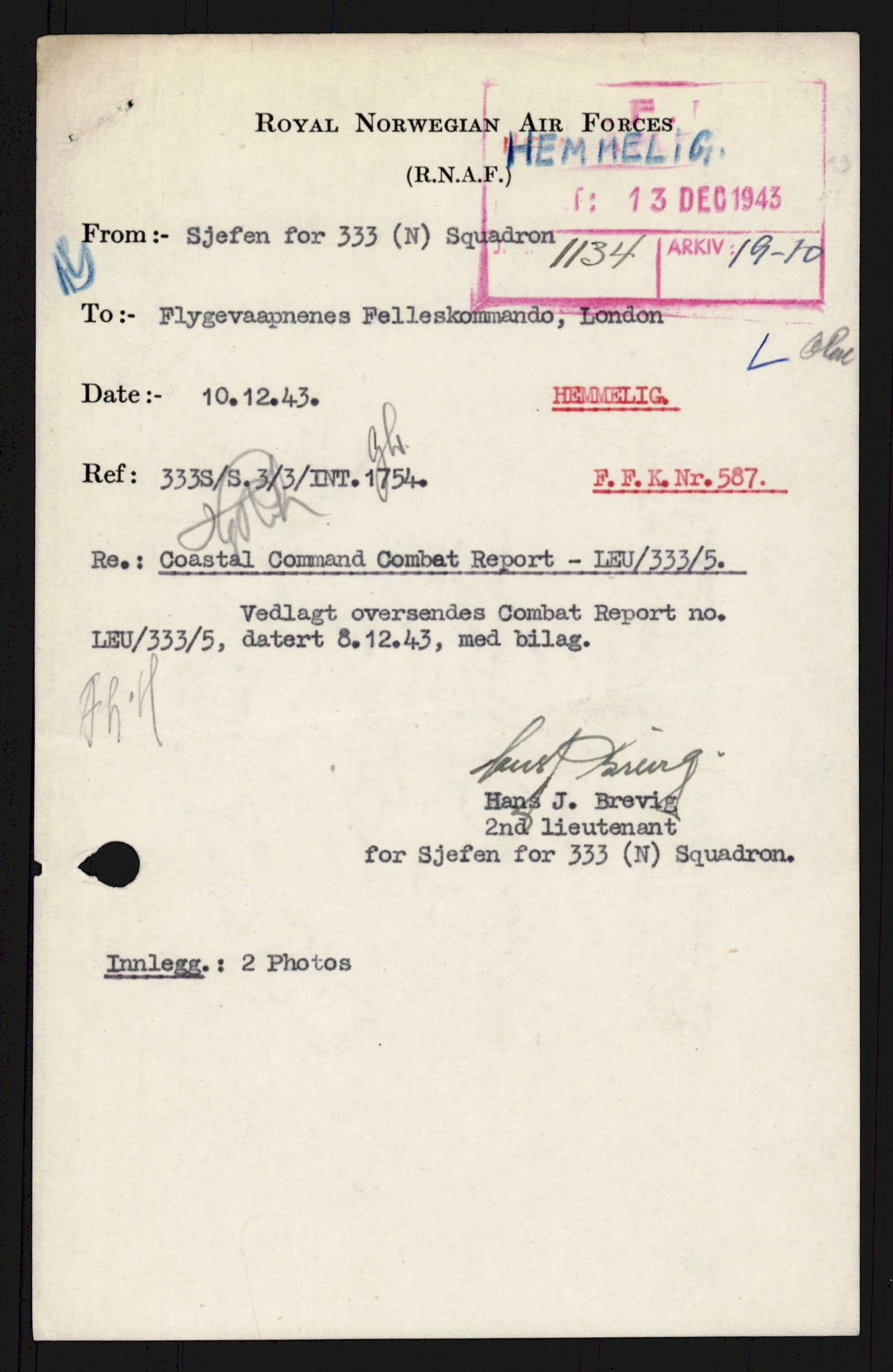 Forsvaret, 333 Skvadron, AV/RA-RAFA-2003/1/Da/L0041: Combat, Crash and and Circumstantial Reports , 1943-1945, s. 451