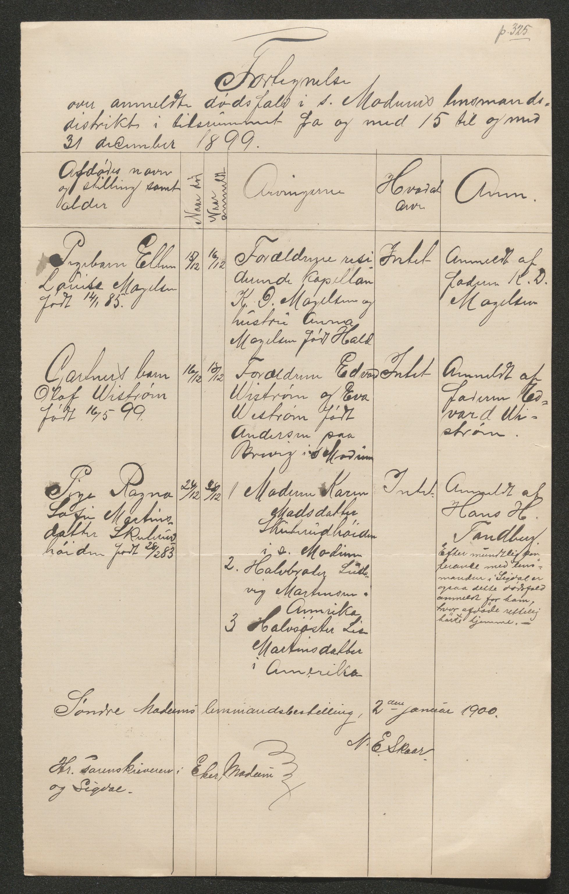 Eiker, Modum og Sigdal sorenskriveri, SAKO/A-123/H/Ha/Hab/L0026: Dødsfallsmeldinger, 1899, s. 326