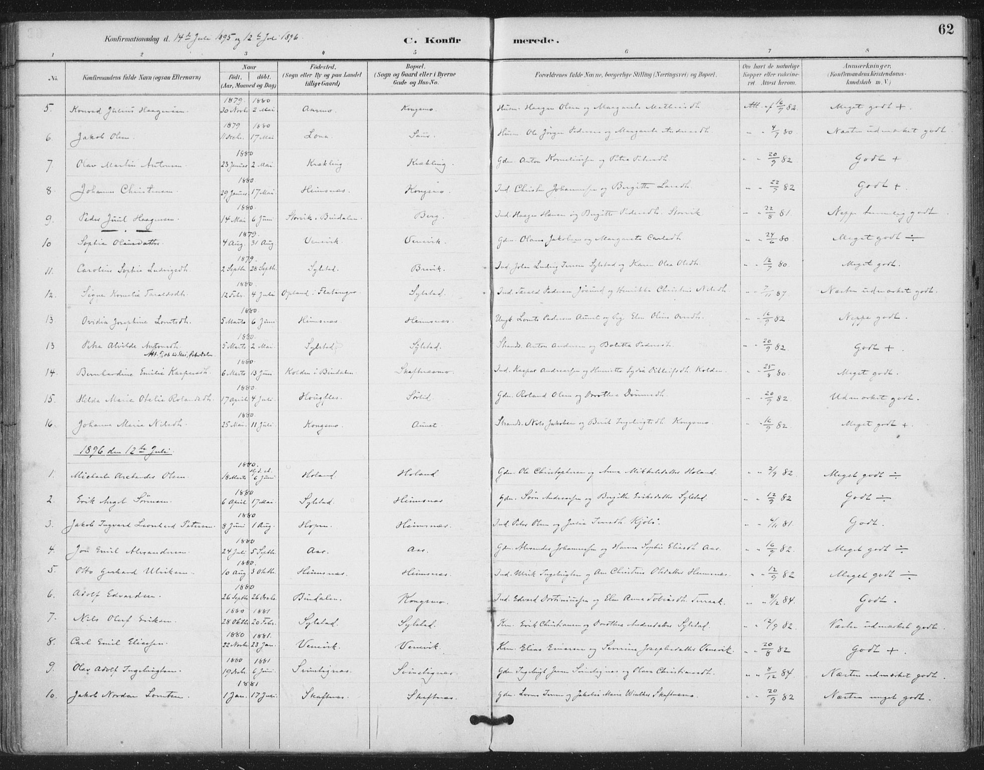 Ministerialprotokoller, klokkerbøker og fødselsregistre - Nord-Trøndelag, AV/SAT-A-1458/783/L0660: Ministerialbok nr. 783A02, 1886-1918, s. 62