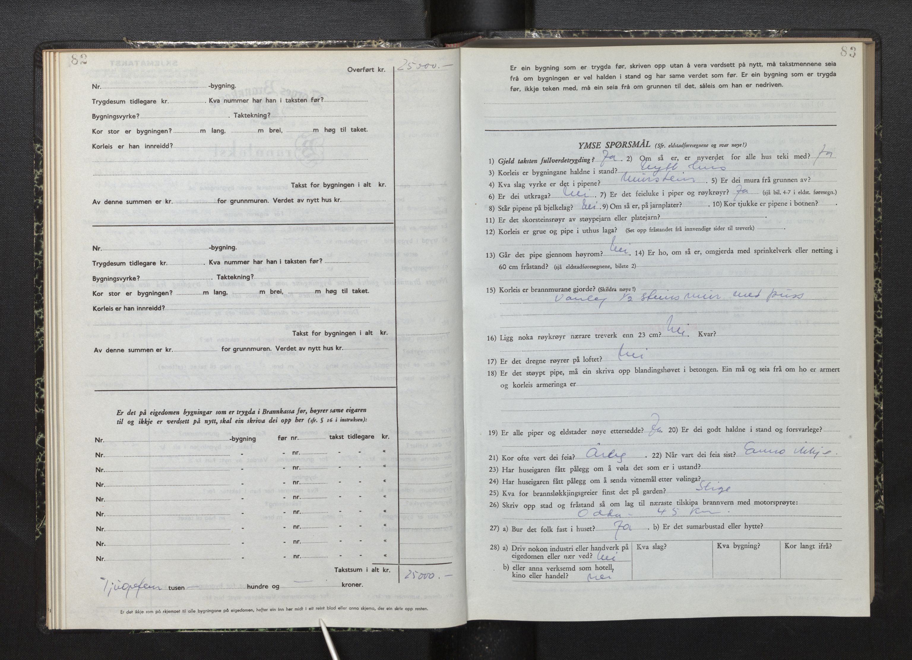 Lensmannen i Røldal, AV/SAB-A-34501/0012/L0005: Branntakstprotokoll, skjematakst, 1951-1963, s. 82-83