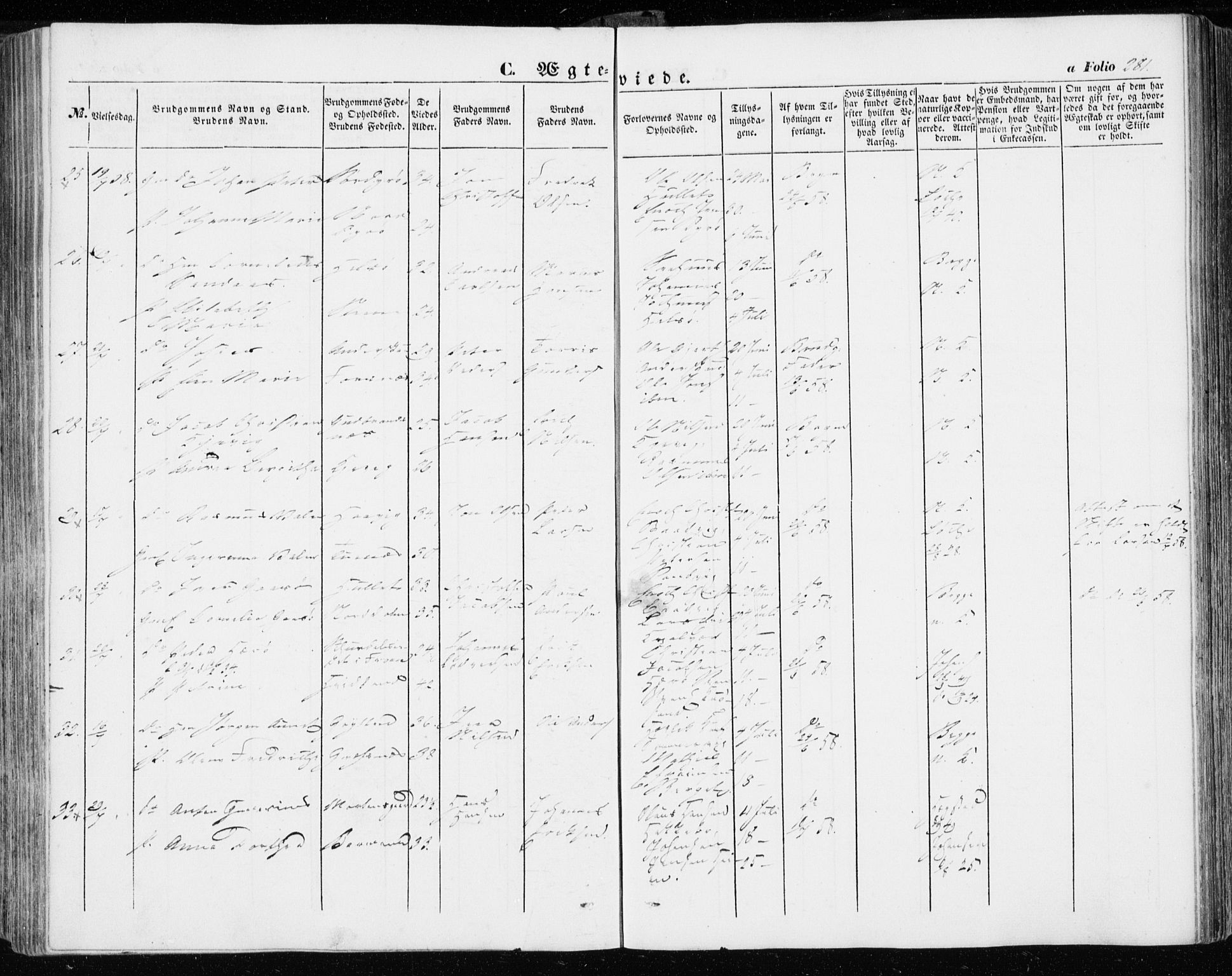 Ministerialprotokoller, klokkerbøker og fødselsregistre - Sør-Trøndelag, SAT/A-1456/634/L0530: Ministerialbok nr. 634A06, 1852-1860, s. 281