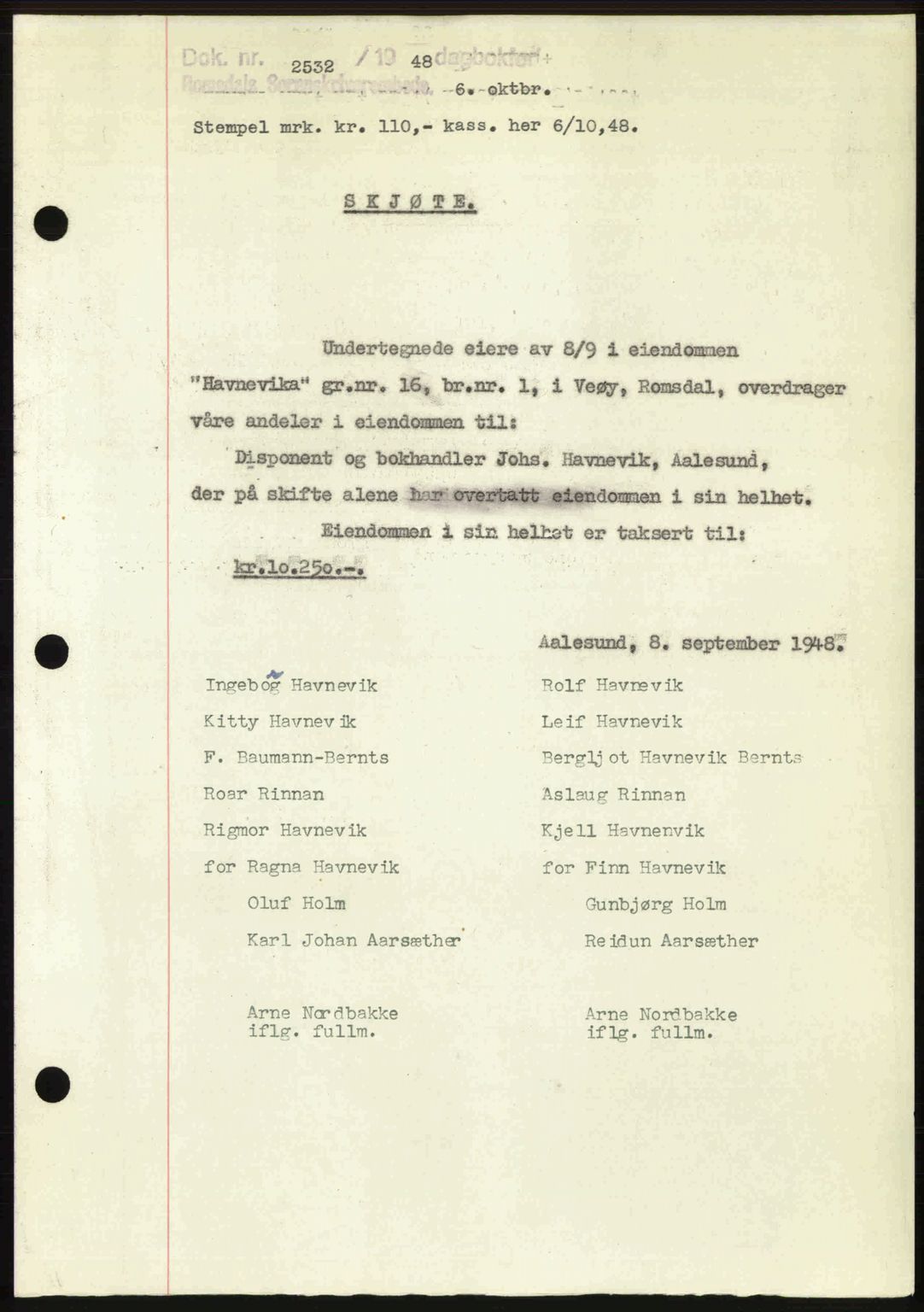 Romsdal sorenskriveri, SAT/A-4149/1/2/2C: Pantebok nr. A27, 1948-1948, Dagboknr: 2532/1948