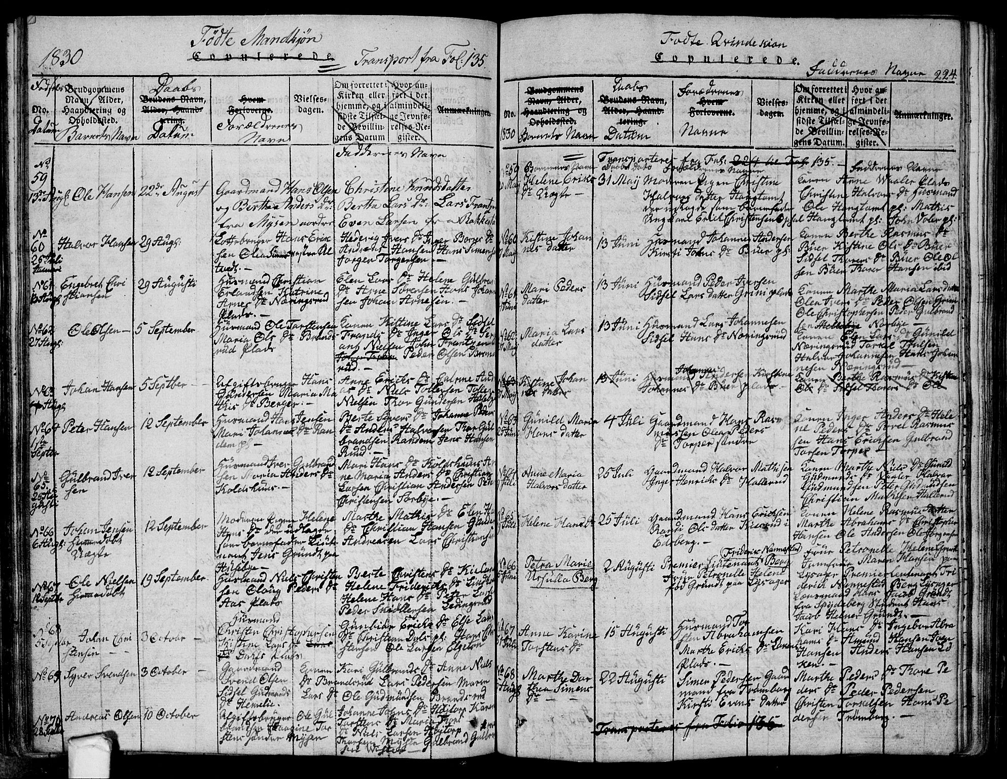Eidsberg prestekontor Kirkebøker, AV/SAO-A-10905/G/Ga/L0001: Klokkerbok nr. I 1, 1814-1831, s. 224